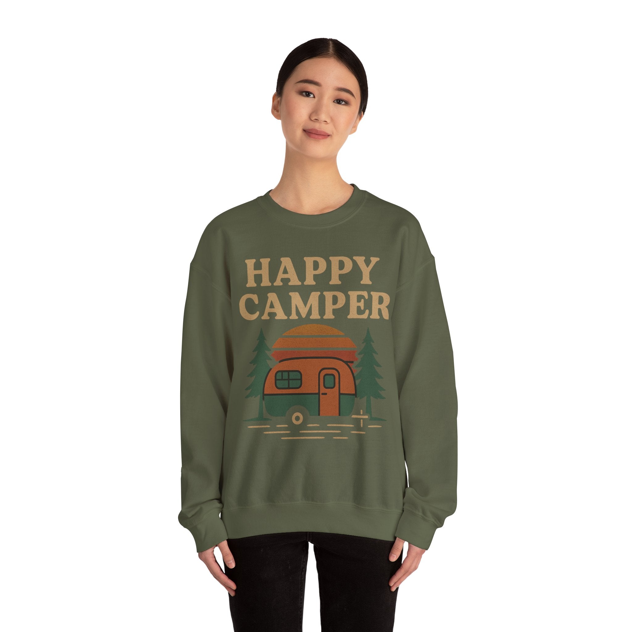 Gift For Campers Happy Camper Sweatshirt, Cozy Outdoor Crewneck, Perfect Gift for Campers, Adventure Apparel, Camping Lovers' Sweatshirt