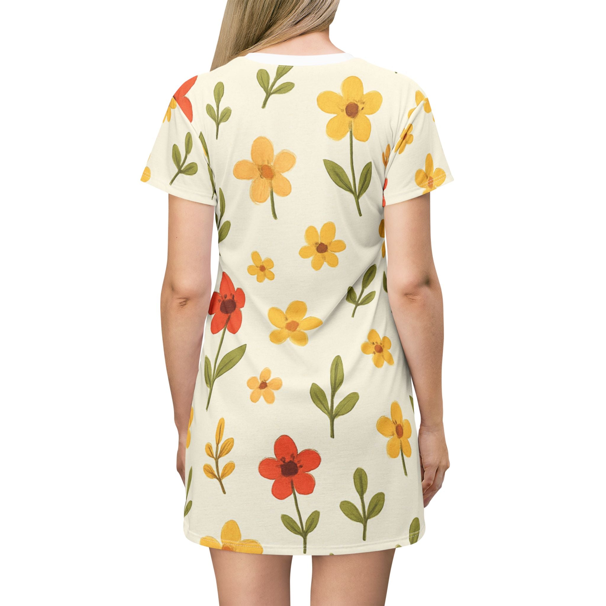 Floral T-Shirt Dress, Casual Summer Dress, Cute Everyday Wear, Gift for Her, Spring Style, Relaxed Fashion, Floral AOP Dress
