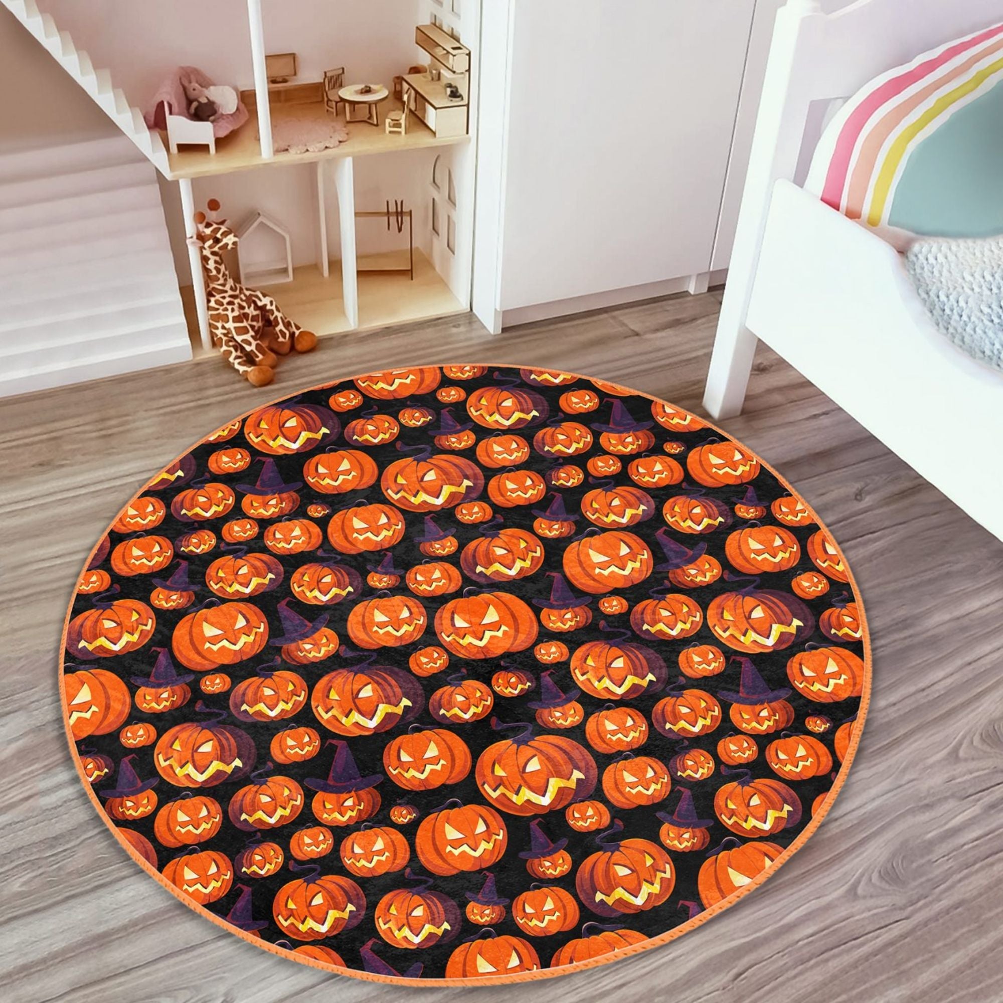 Halloween Pumpkin Pattern Kids Fall Decor Washable Rug | Homeezone