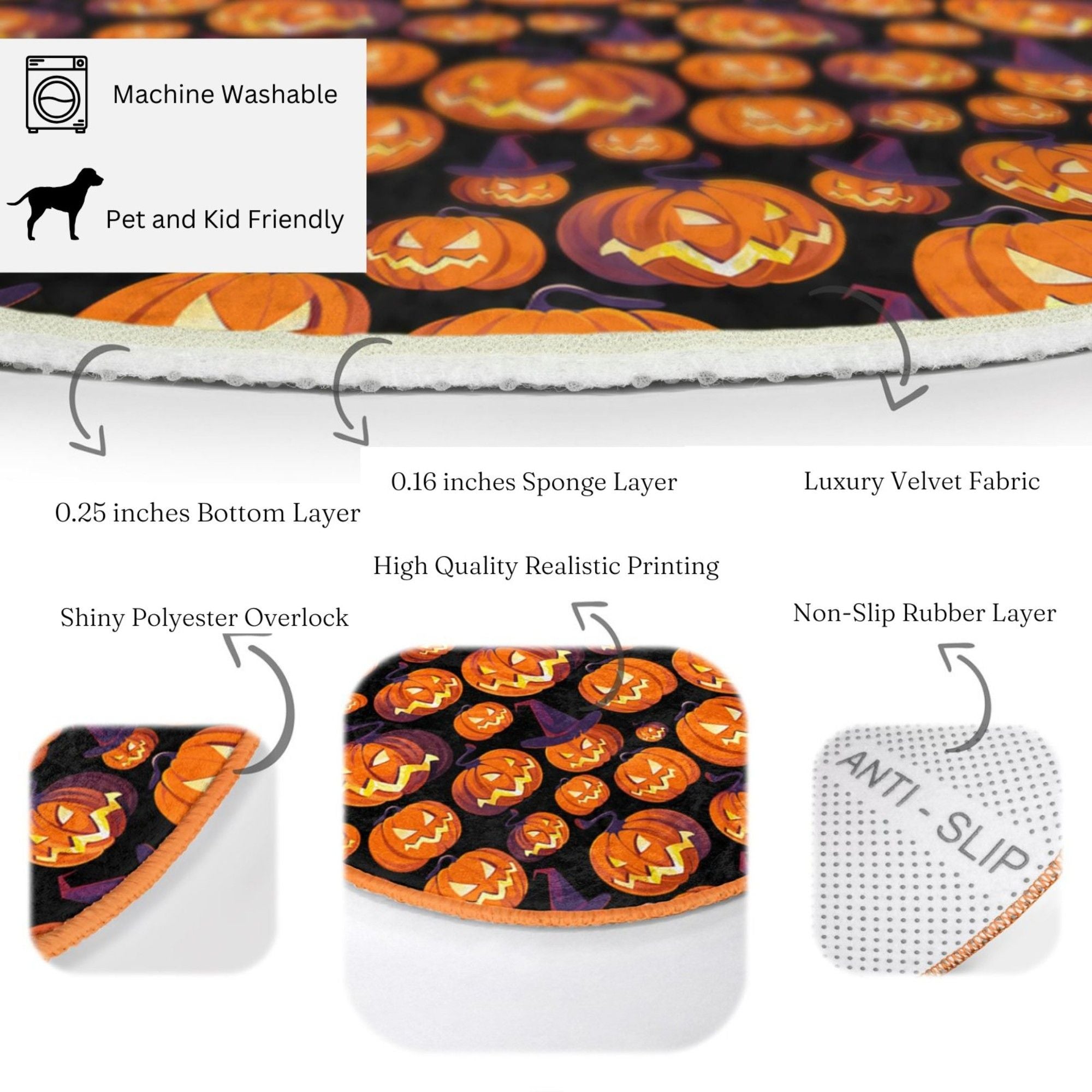 Halloween Pumpkin Pattern Kids Fall Decor Washable Rug | Homeezone