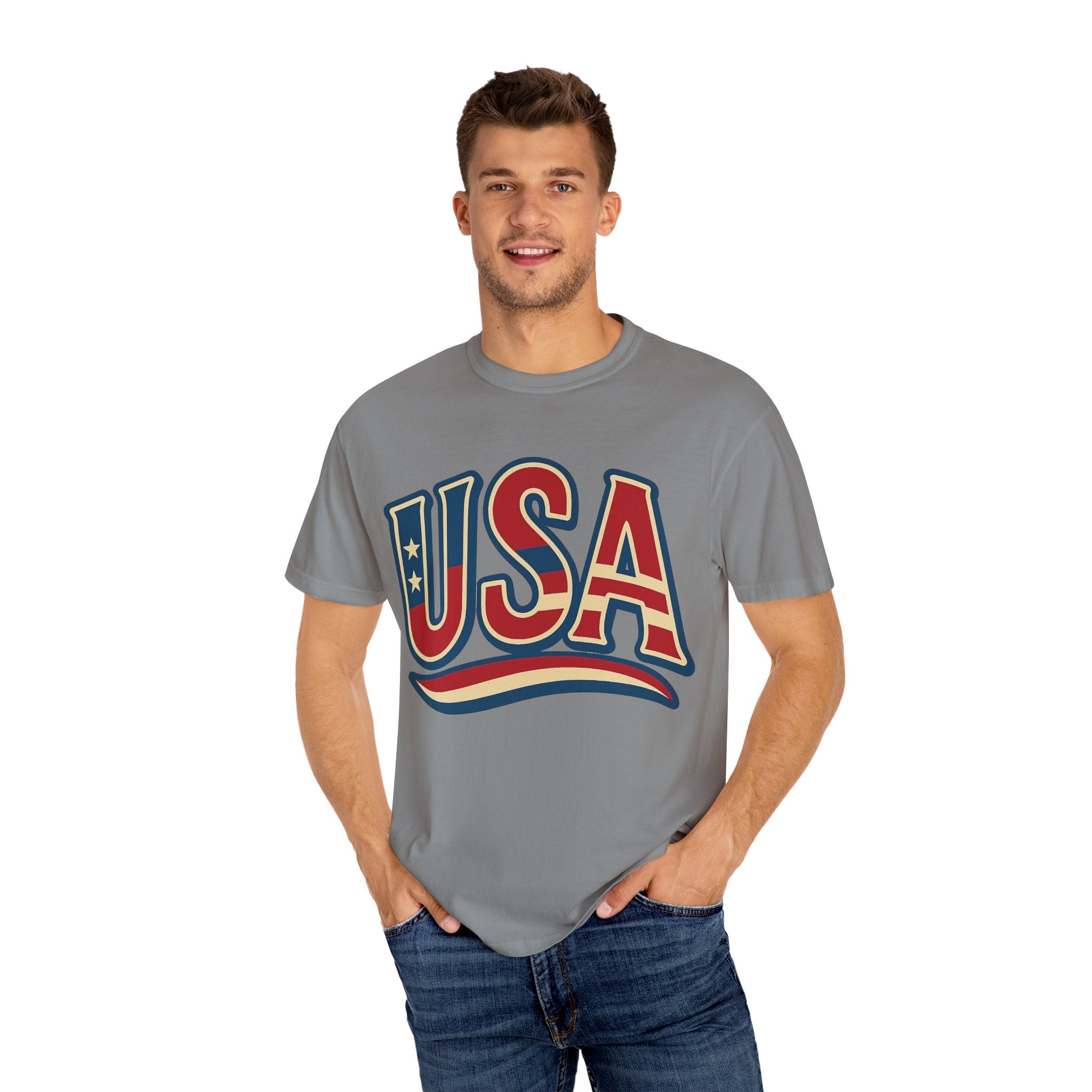 USA Gift Unisex Garment-Dyed T-Shirt for Her Him Couple 4th of July US Flag, Patriotic Tee, American Pride Clothing, Independence Day