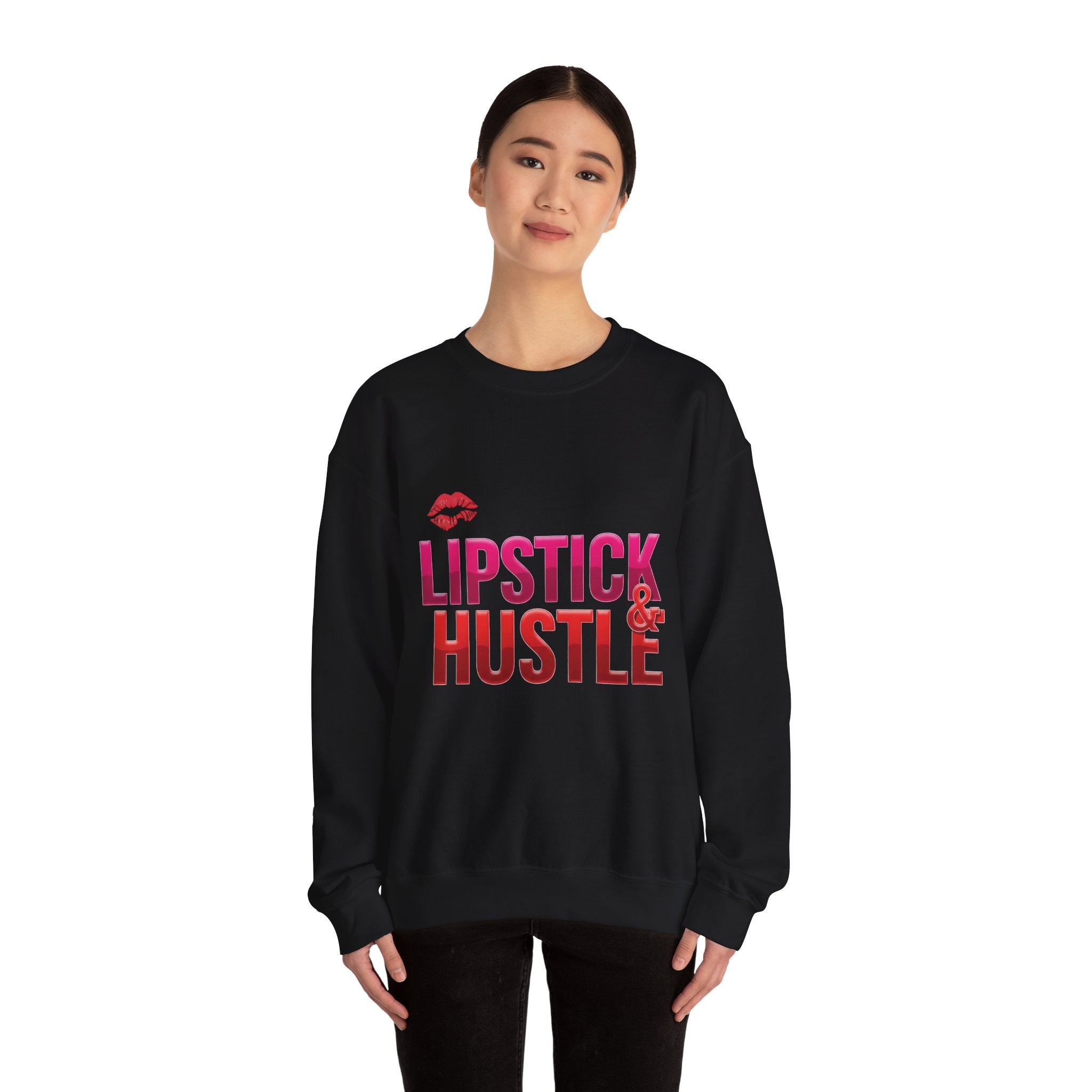 Lipstick & Hustle Crewneck Sweatshirt, Motivational Apparel, Fashion for Boss Babes, Gift for Her, Casual Chic Style