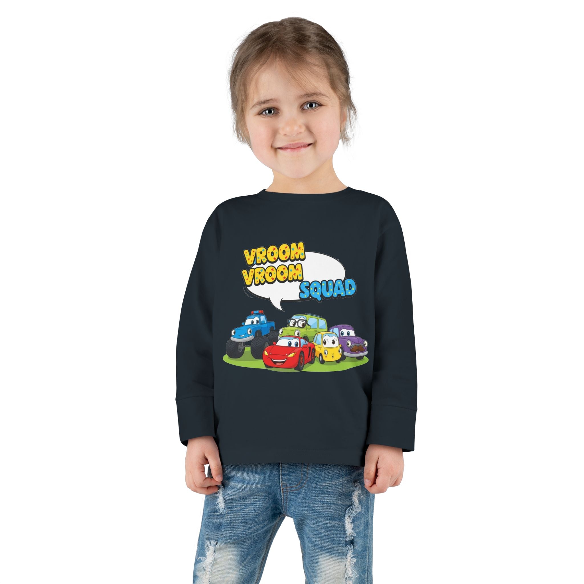 Toddler Long Sleeve Tee - Vroom Vroom Squad, Kids Car Shirt, Birthday Gift, Toddler Apparel, Fun Playwear, Car Enthusiast Clothing