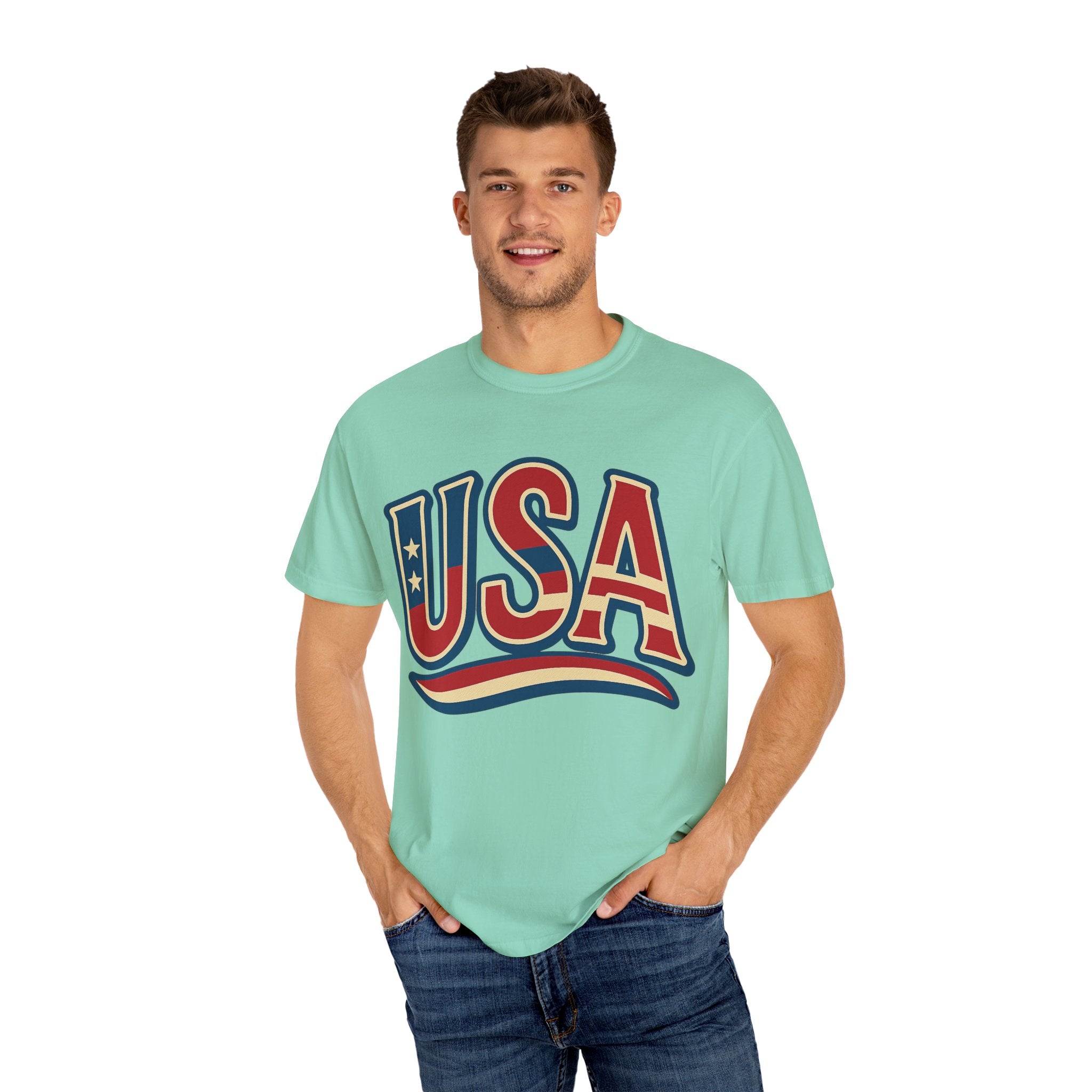 USA Gift Unisex Garment-Dyed T-Shirt for Her Him Couple 4th of July US Flag, Patriotic Tee, American Pride Clothing, Independence Day