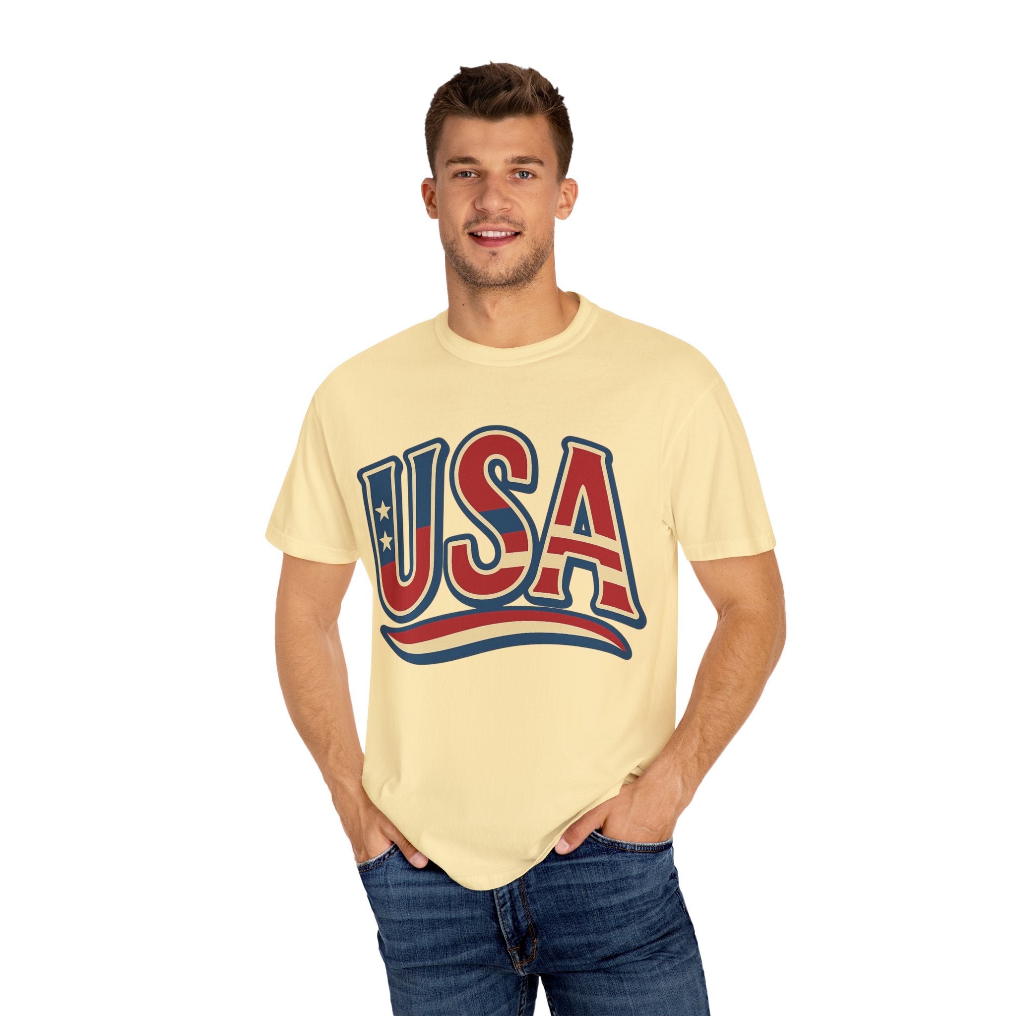 USA Gift Unisex Garment-Dyed T-Shirt for Her Him Couple 4th of July US Flag, Patriotic Tee, American Pride Clothing, Independence Day