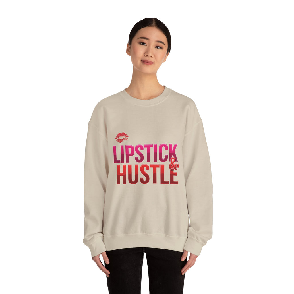 Lipstick & Hustle Crewneck Sweatshirt, Motivational Apparel, Fashion for Boss Babes, Gift for Her, Casual Chic Style