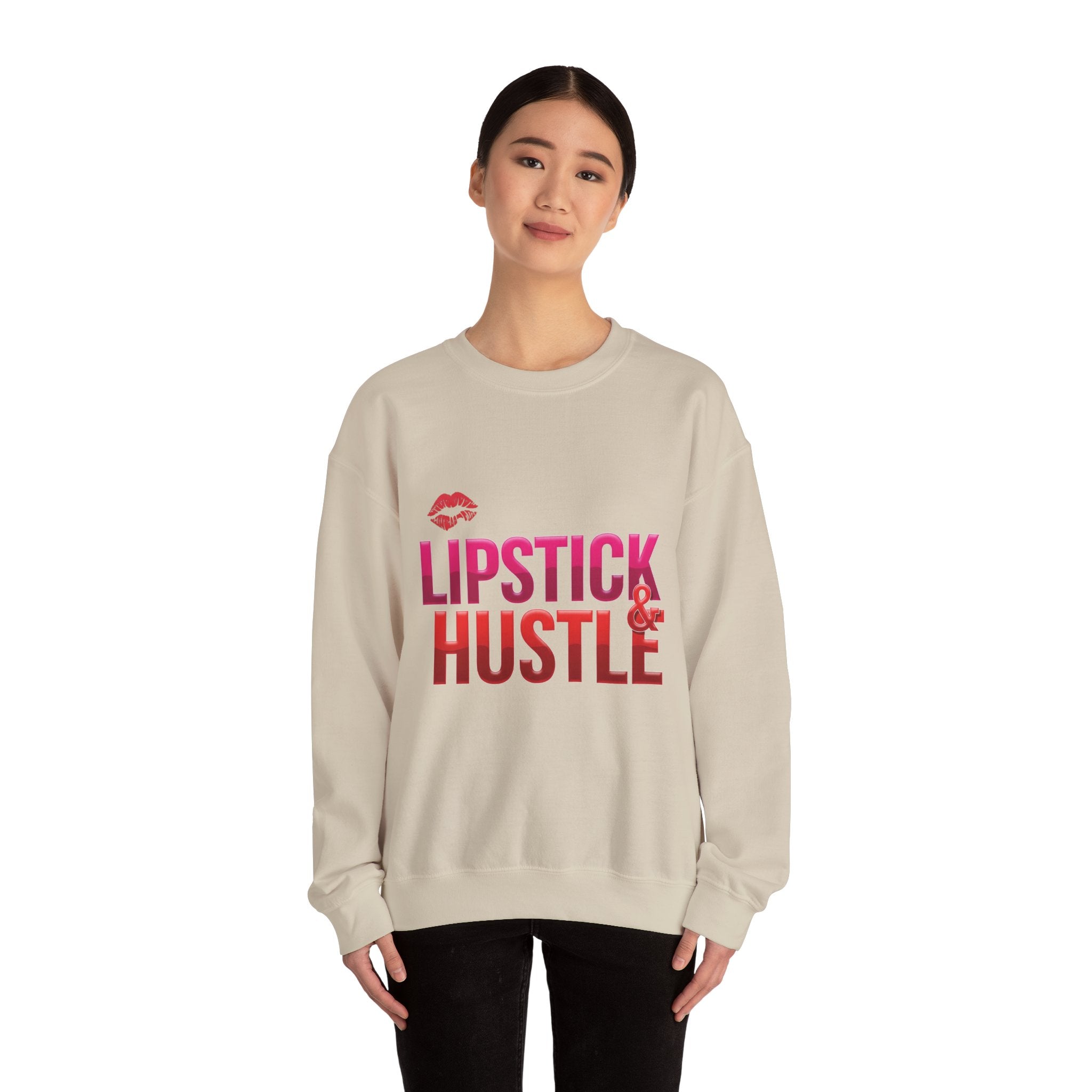 Lipstick & Hustle Crewneck Sweatshirt, Motivational Apparel, Fashion for Boss Babes, Gift for Her, Casual Chic Style