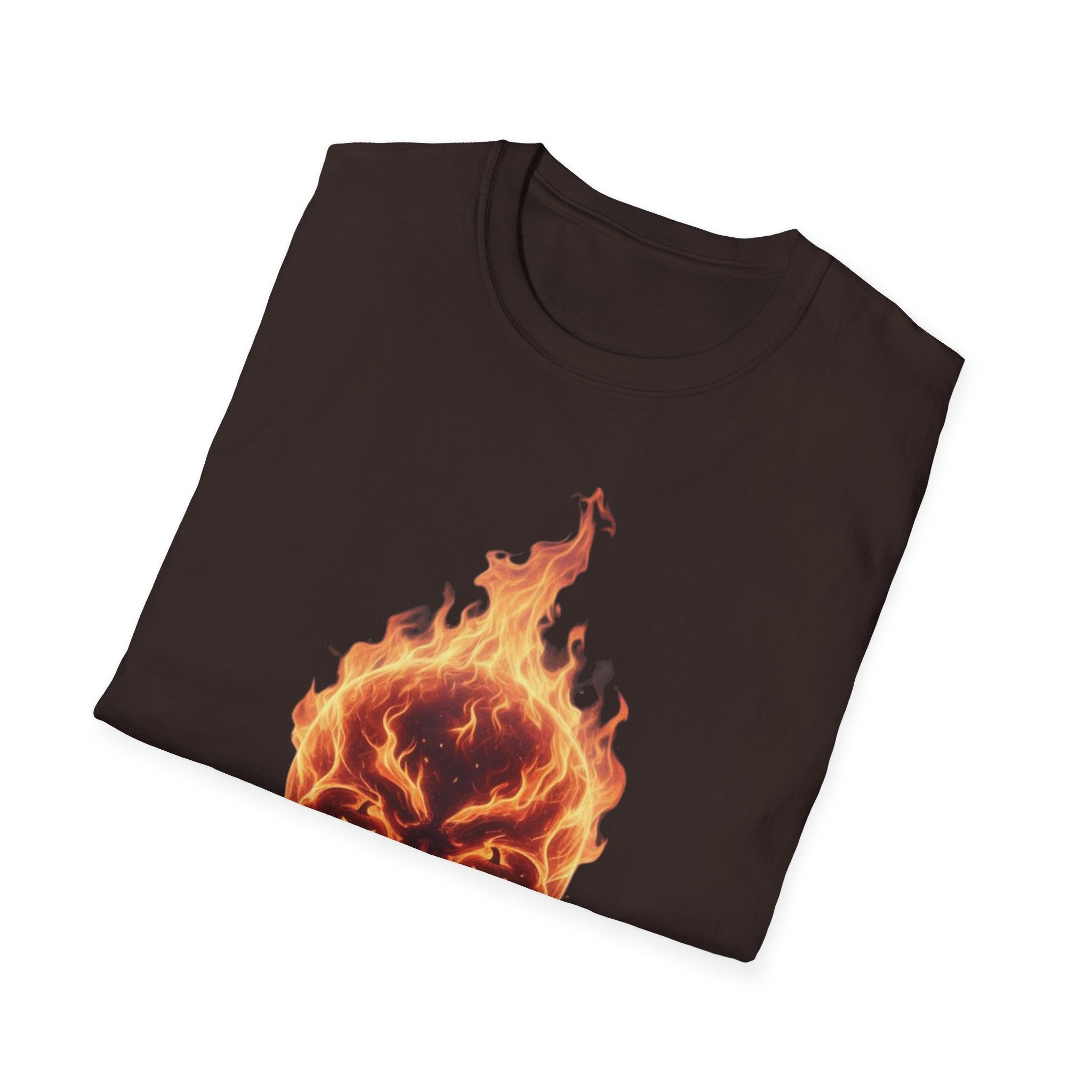 Men's Graphic Tee, Skull on Fire Design, Halloween Shirt, Unisex Softstyle Tshirt, Alternative Clothing, Punk Rock Top, Flame Skeleton Tee