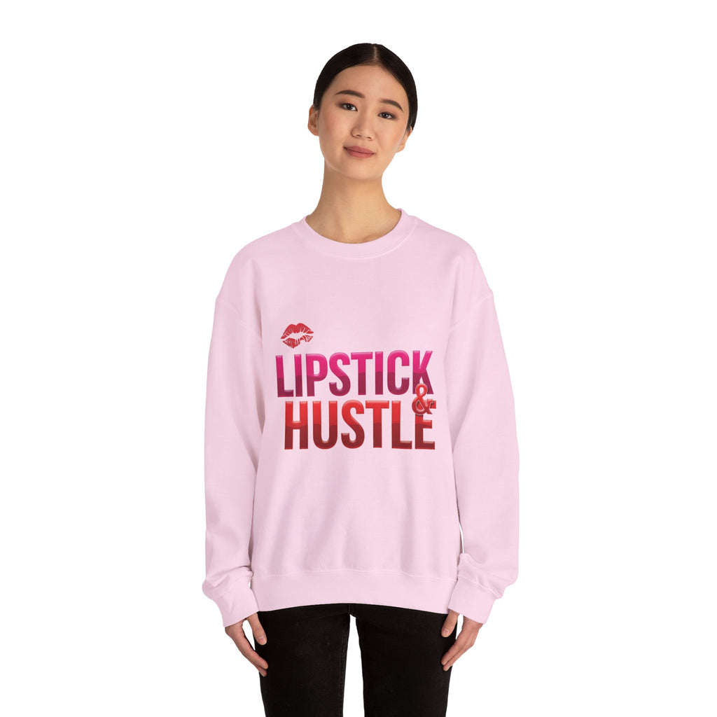 Lipstick & Hustle Crewneck Sweatshirt, Motivational Apparel, Fashion for Boss Babes, Gift for Her, Casual Chic Style