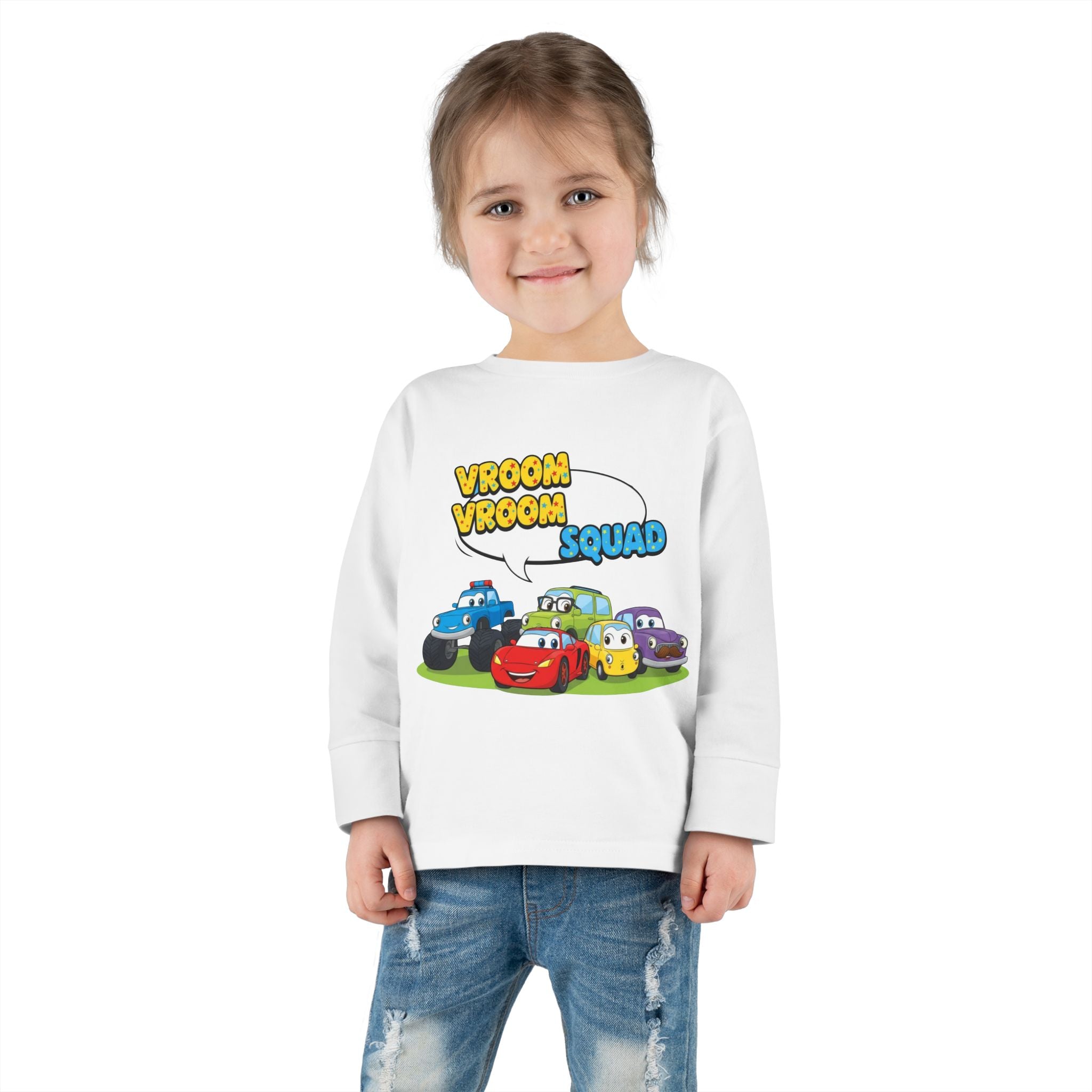 Toddler Long Sleeve Tee - Vroom Vroom Squad, Kids Car Shirt, Birthday Gift, Toddler Apparel, Fun Playwear, Car Enthusiast Clothing