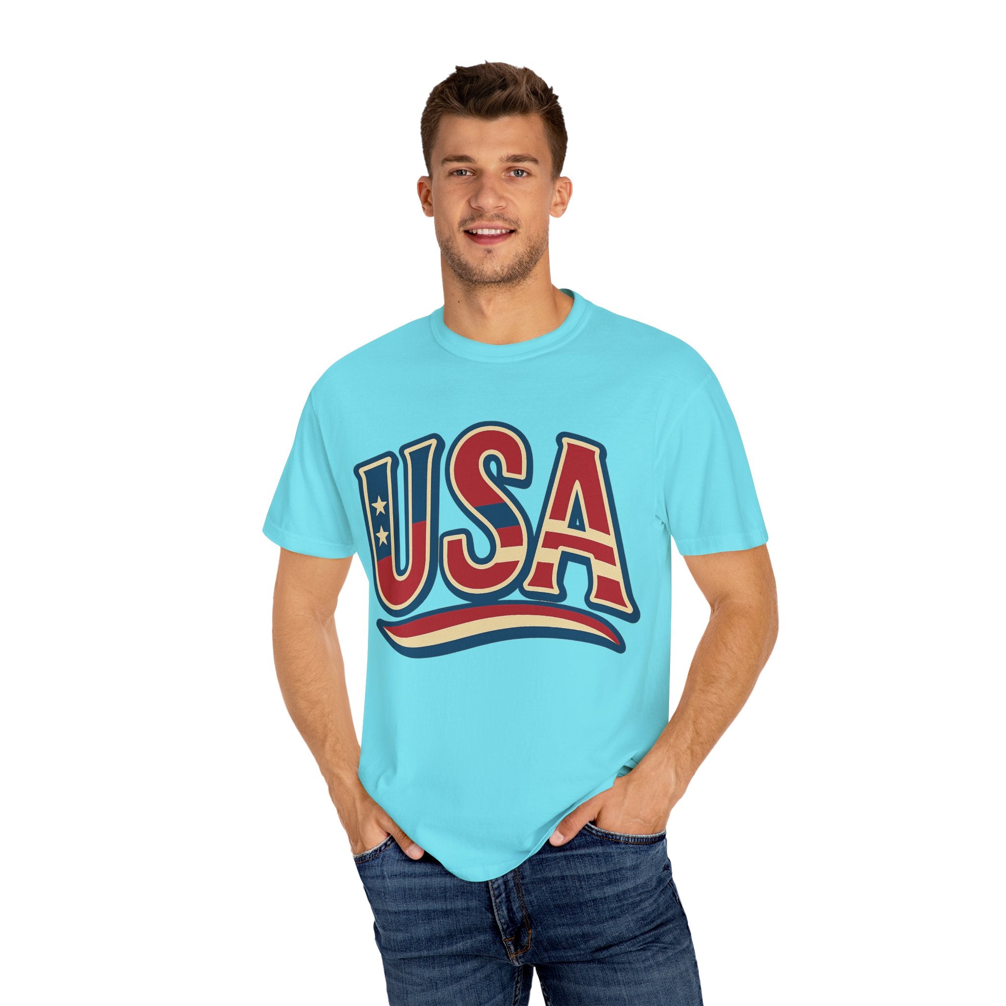 USA Gift Unisex Garment-Dyed T-Shirt for Her Him Couple 4th of July US Flag, Patriotic Tee, American Pride Clothing, Independence Day