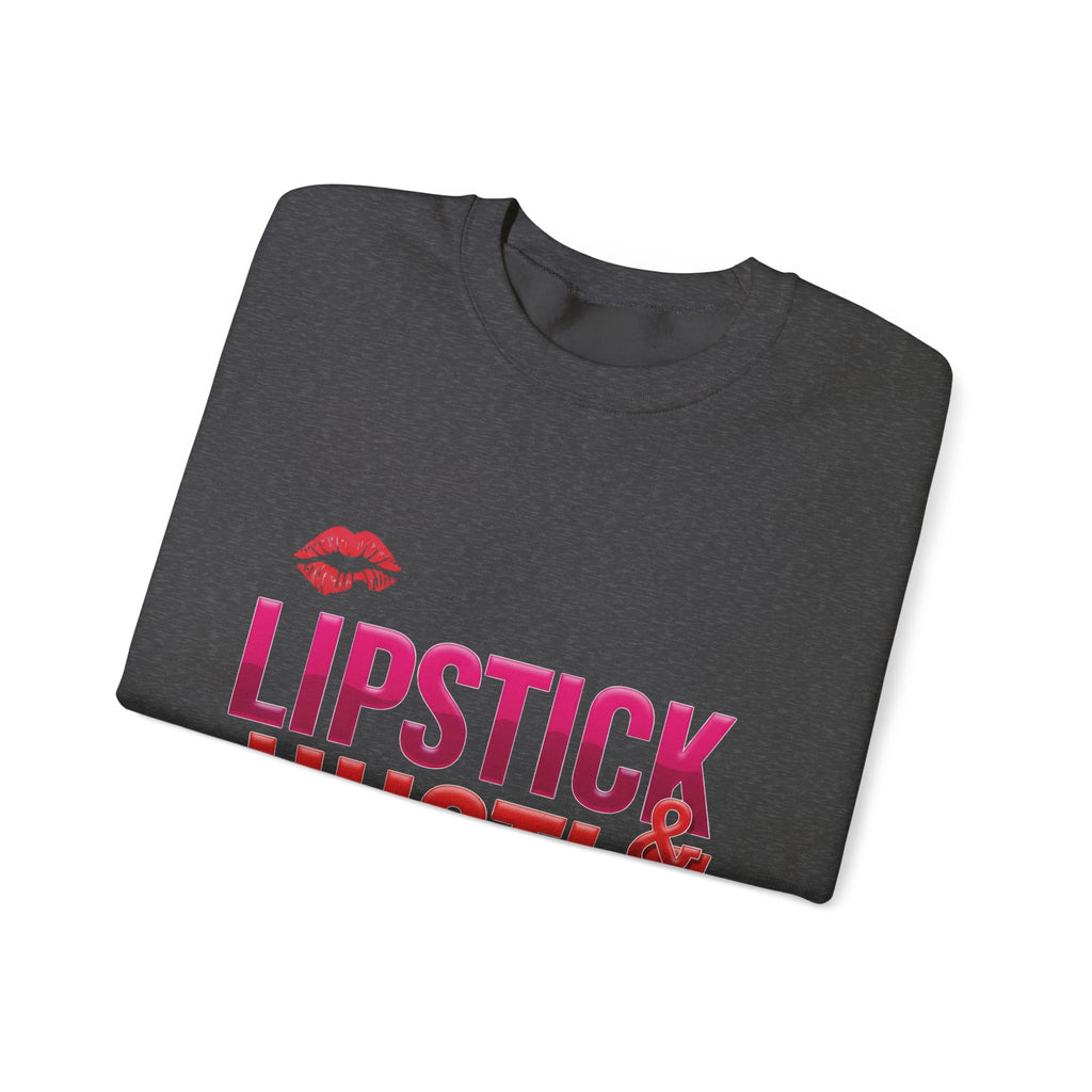 Lipstick & Hustle Crewneck Sweatshirt, Motivational Apparel, Fashion for Boss Babes, Gift for Her, Casual Chic Style