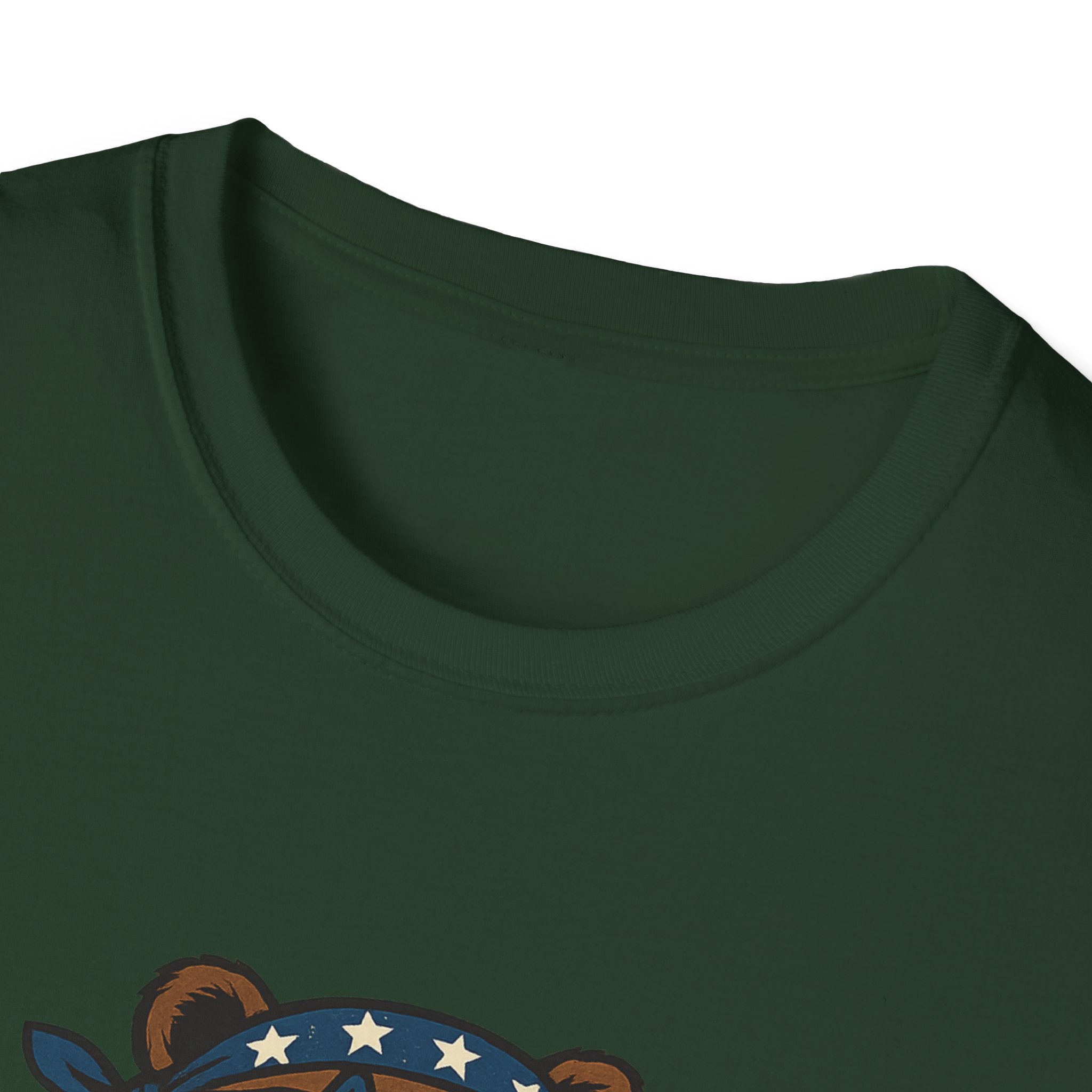 Patriotic Bear T-Shirt Unisex Softstyle Tee,USA Flag Design, Casual Wear, Independence Day Shirt, Gift for Outdoors Enthusiasts,4th of July