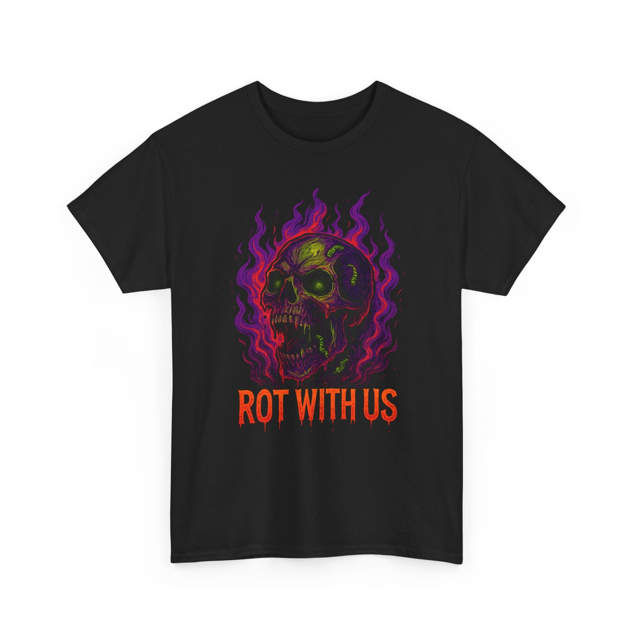 Gothic Unisex Heavy Cotton Tee - "Rot With Us" | Alternative Style, Halloween Shirt, Casual Graphic Tee, Gift for Him/Her