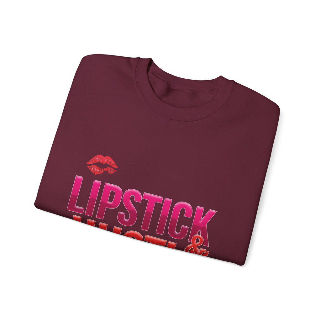 Lipstick & Hustle Crewneck Sweatshirt, Motivational Apparel, Fashion for Boss Babes, Gift for Her, Casual Chic Style