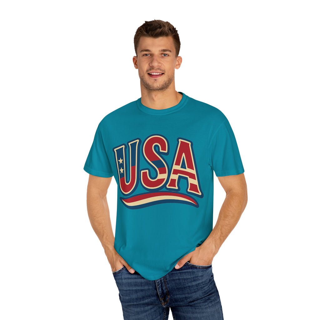 USA Gift Unisex Garment-Dyed T-Shirt for Her Him Couple 4th of July US Flag, Patriotic Tee, American Pride Clothing, Independence Day