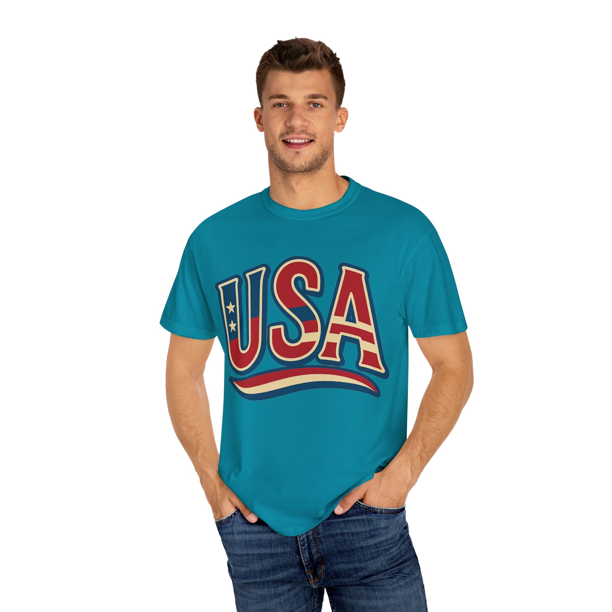 USA Gift Unisex Garment-Dyed T-Shirt for Her Him Couple 4th of July US Flag, Patriotic Tee, American Pride Clothing, Independence Day
