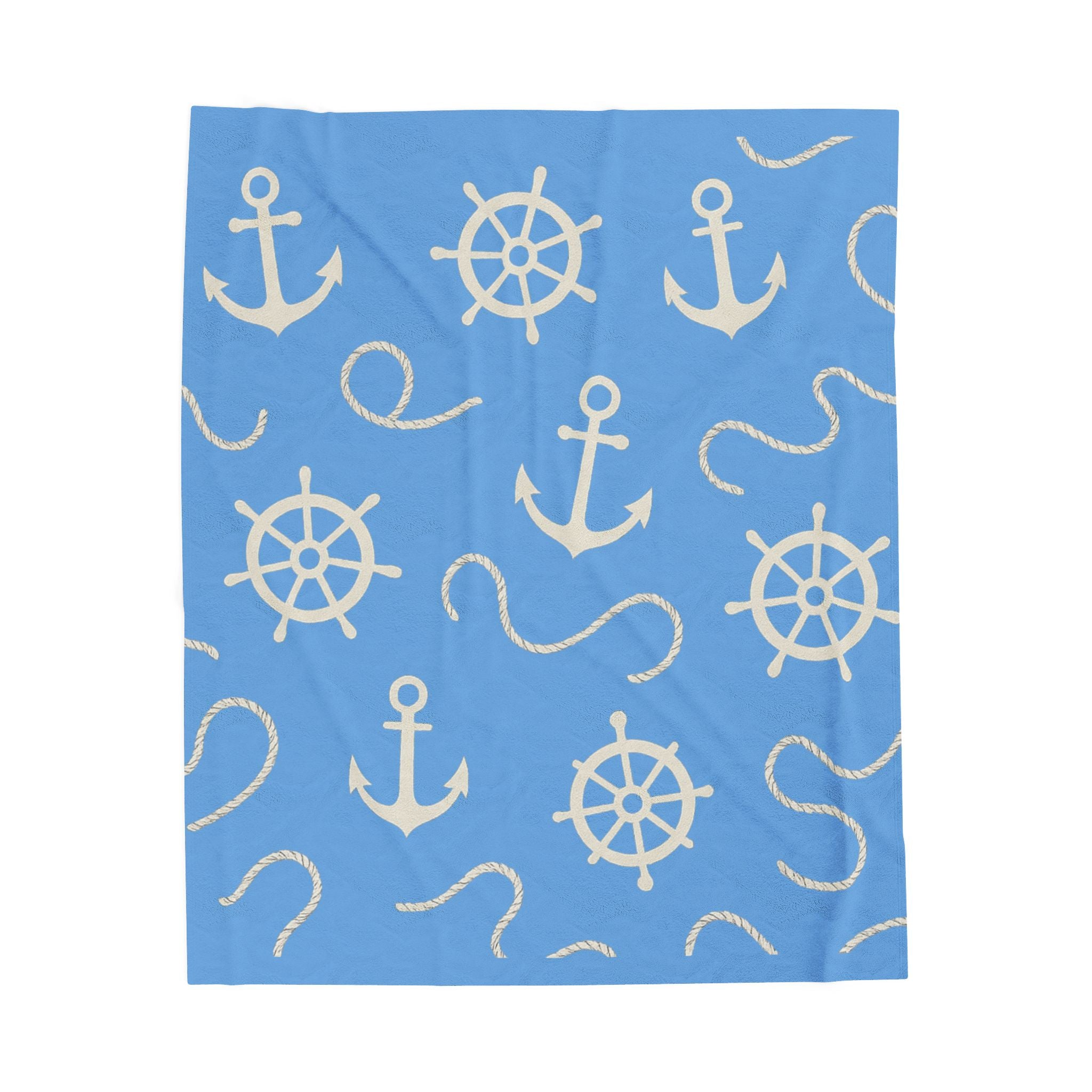 Nautical Velveteen Plush Blanket, Cozy Soft Throw, Beach Decor Gift, Marine Theme Blanket, Anchor Design Home Accessory