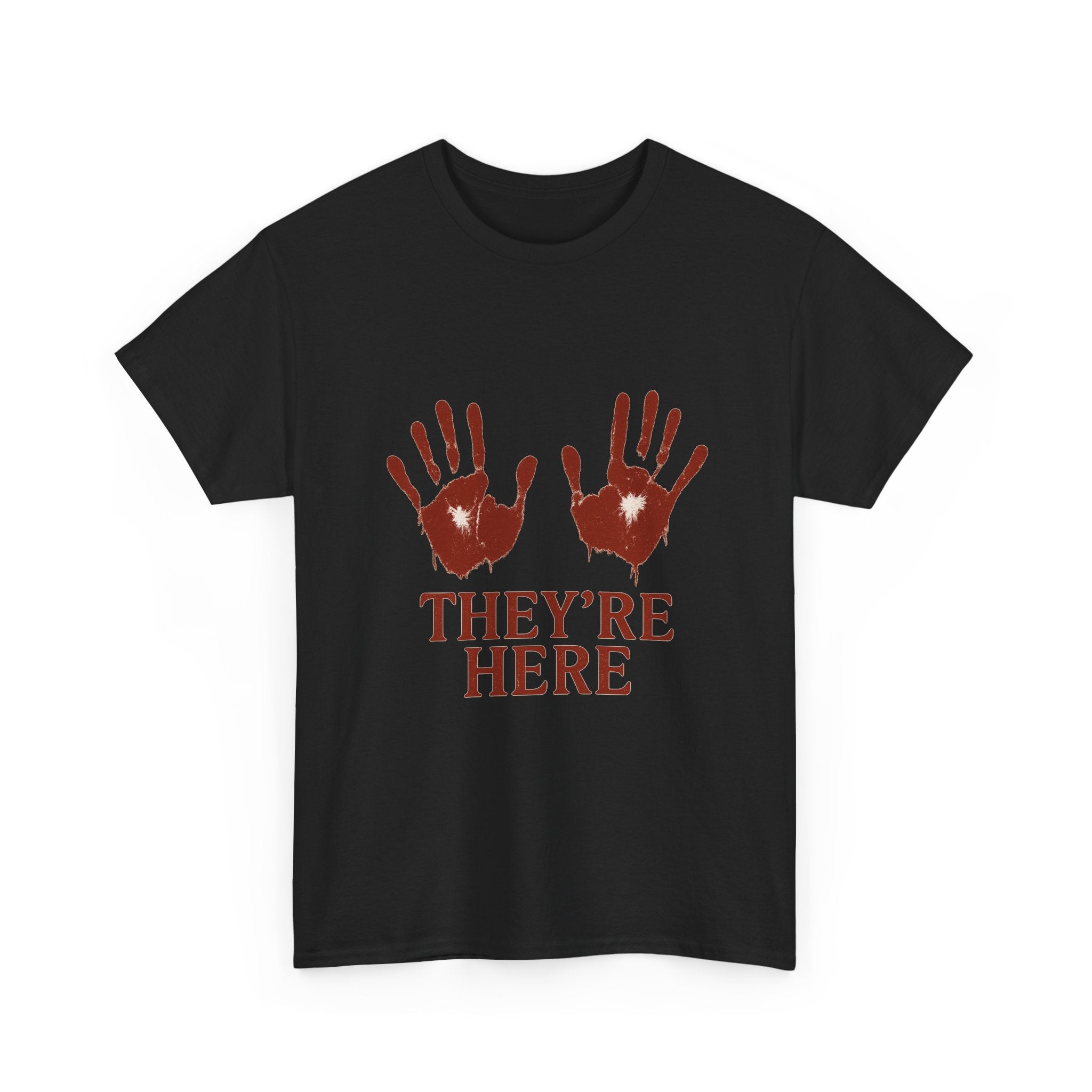 Spooky Graphic Tee, Unisex Heavy Cotton Shirt, Halloween T-Shirt, Unique Handprint Design, Casual Wear, Gift for Horror Fans