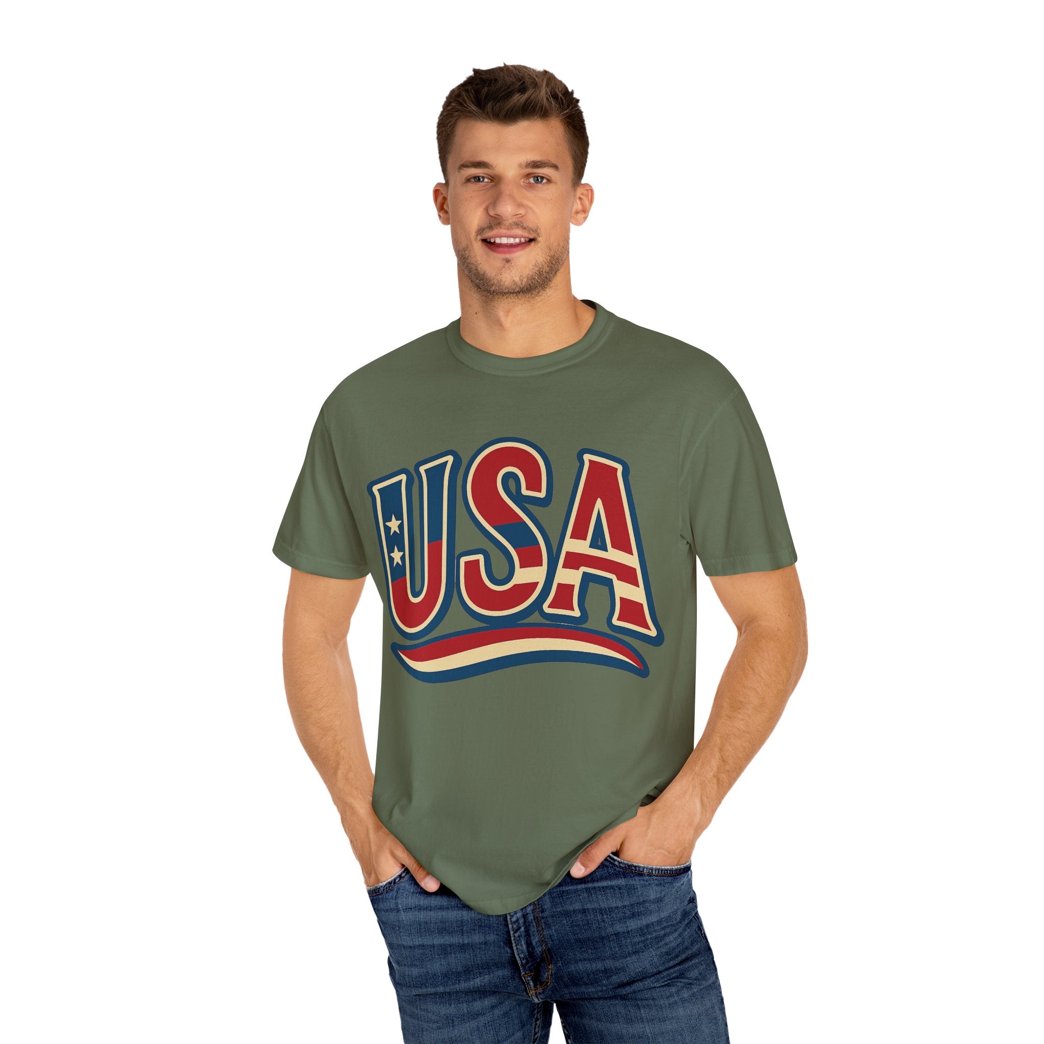 USA Gift Unisex Garment-Dyed T-Shirt for Her Him Couple 4th of July US Flag, Patriotic Tee, American Pride Clothing, Independence Day