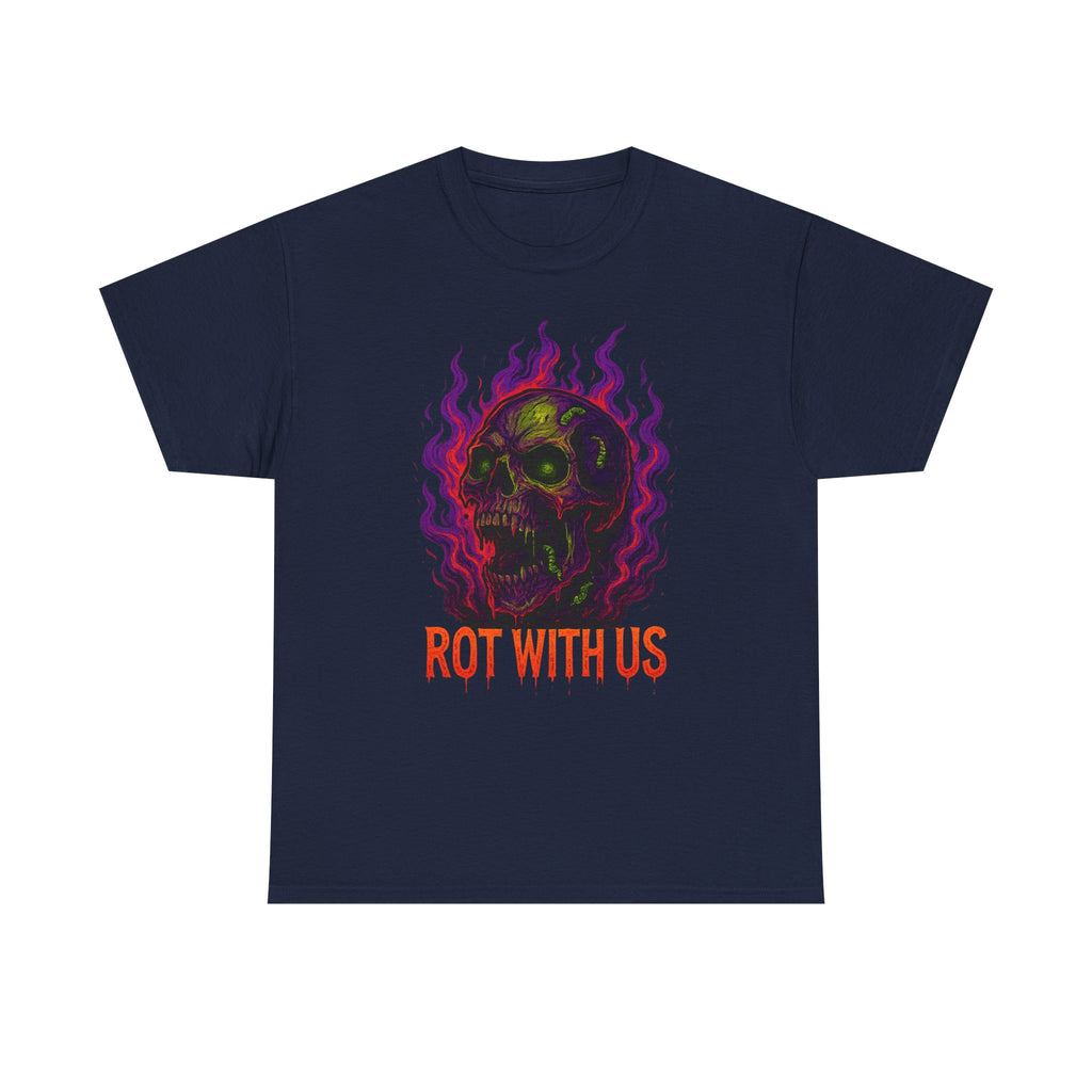 Gothic Unisex Heavy Cotton Tee - "Rot With Us" | Alternative Style, Halloween Shirt, Casual Graphic Tee, Gift for Him/Her