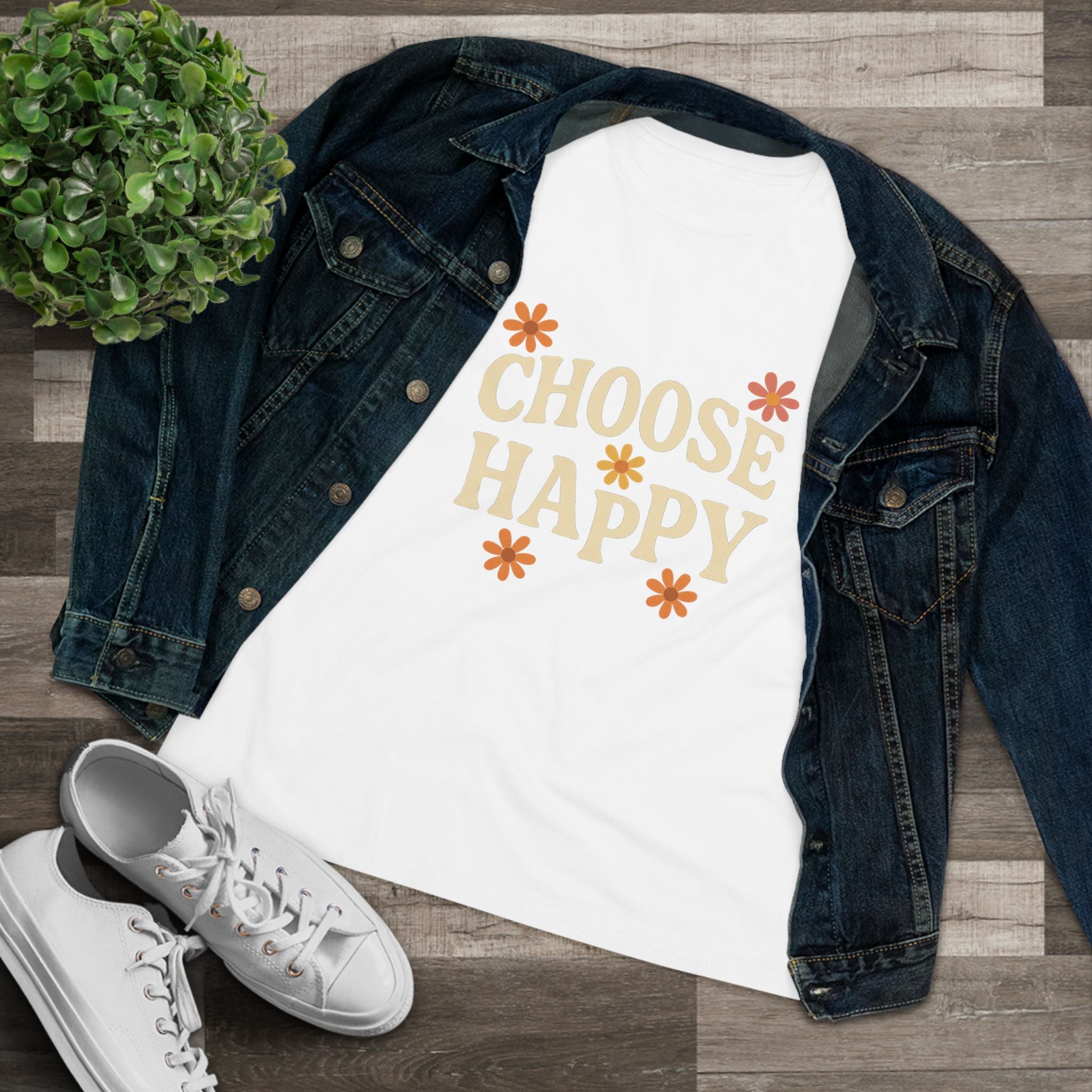 Choose Happy Women's Cotton Tee, Positive Vibes T-Shirt for Everyday Comfort, Gift for Friends, Casual Summer Wear, Inspirational Fashion