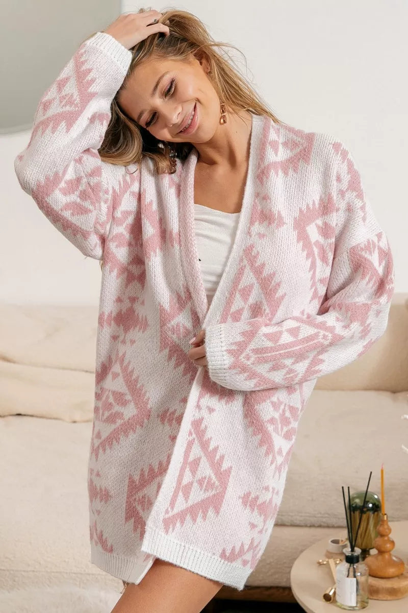 BiBi Aztec Pattern Open Front Cardigan