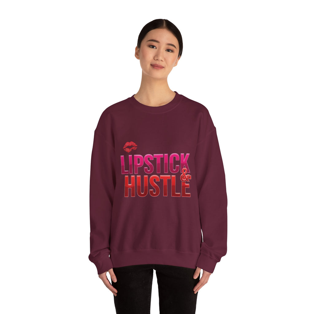 Lipstick & Hustle Crewneck Sweatshirt, Motivational Apparel, Fashion for Boss Babes, Gift for Her, Casual Chic Style