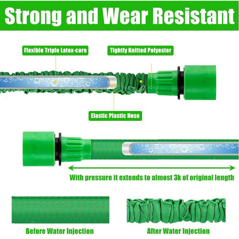 Expanding Expandable Flexible Garden Water Hose w Spray Nozzle 25, 50,