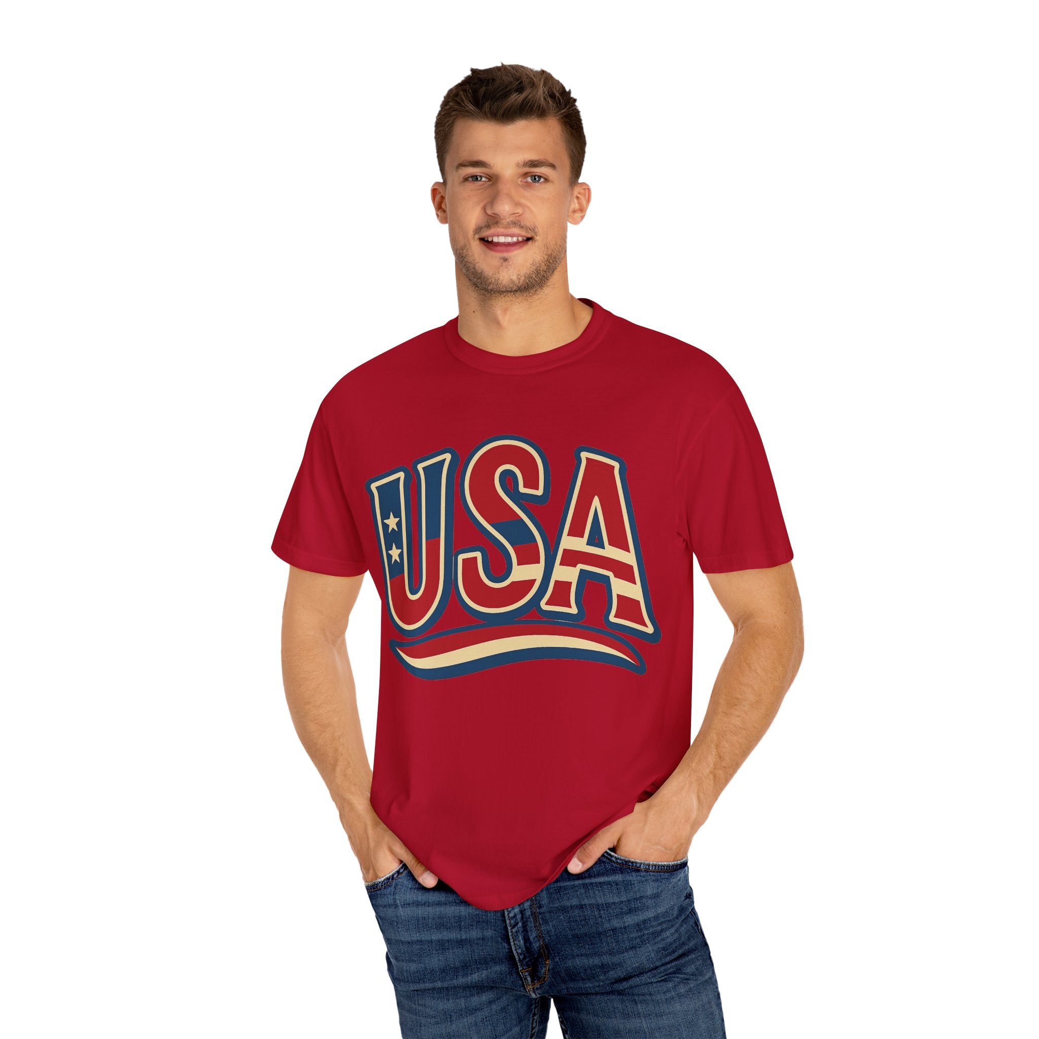 USA Gift Unisex Garment-Dyed T-Shirt for Her Him Couple 4th of July US Flag, Patriotic Tee, American Pride Clothing, Independence Day