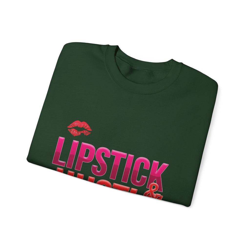 Lipstick & Hustle Crewneck Sweatshirt, Motivational Apparel, Fashion for Boss Babes, Gift for Her, Casual Chic Style
