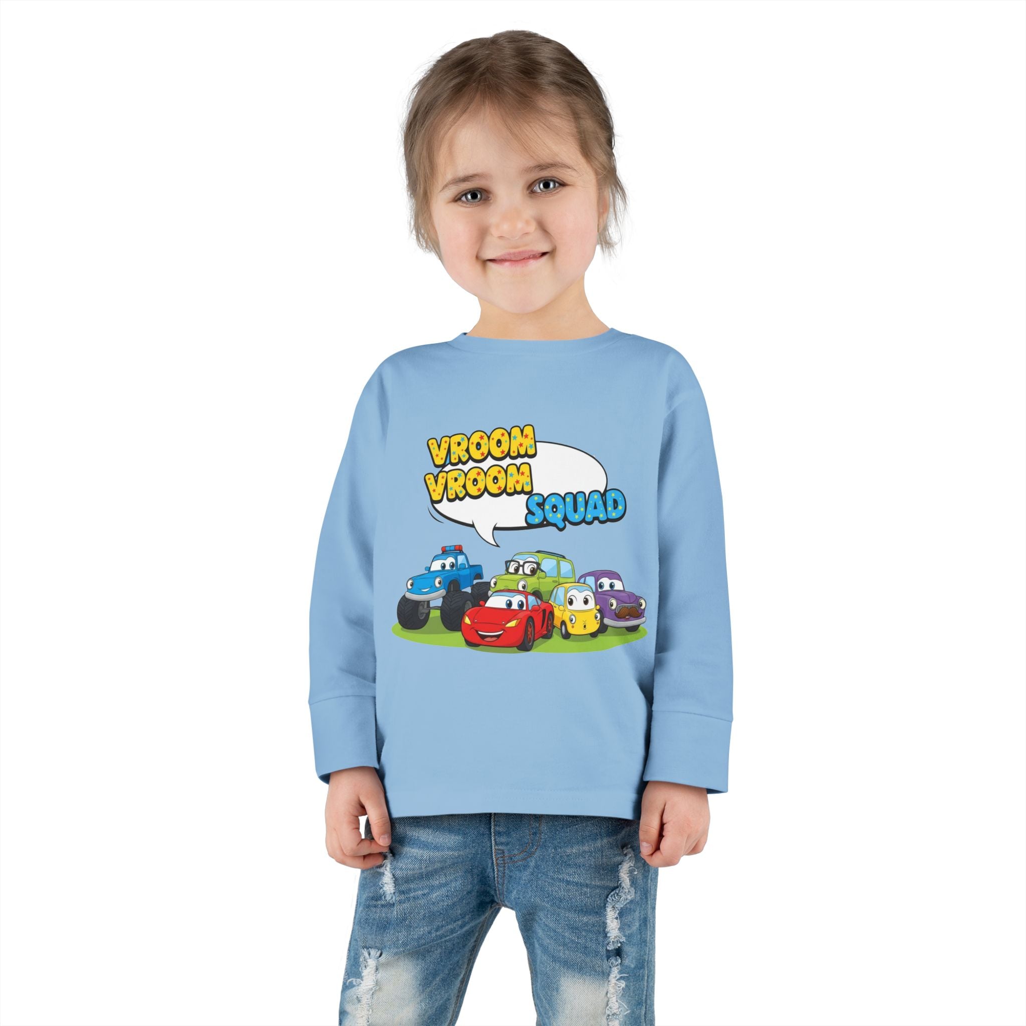 Toddler Long Sleeve Tee - Vroom Vroom Squad, Kids Car Shirt, Birthday Gift, Toddler Apparel, Fun Playwear, Car Enthusiast Clothing