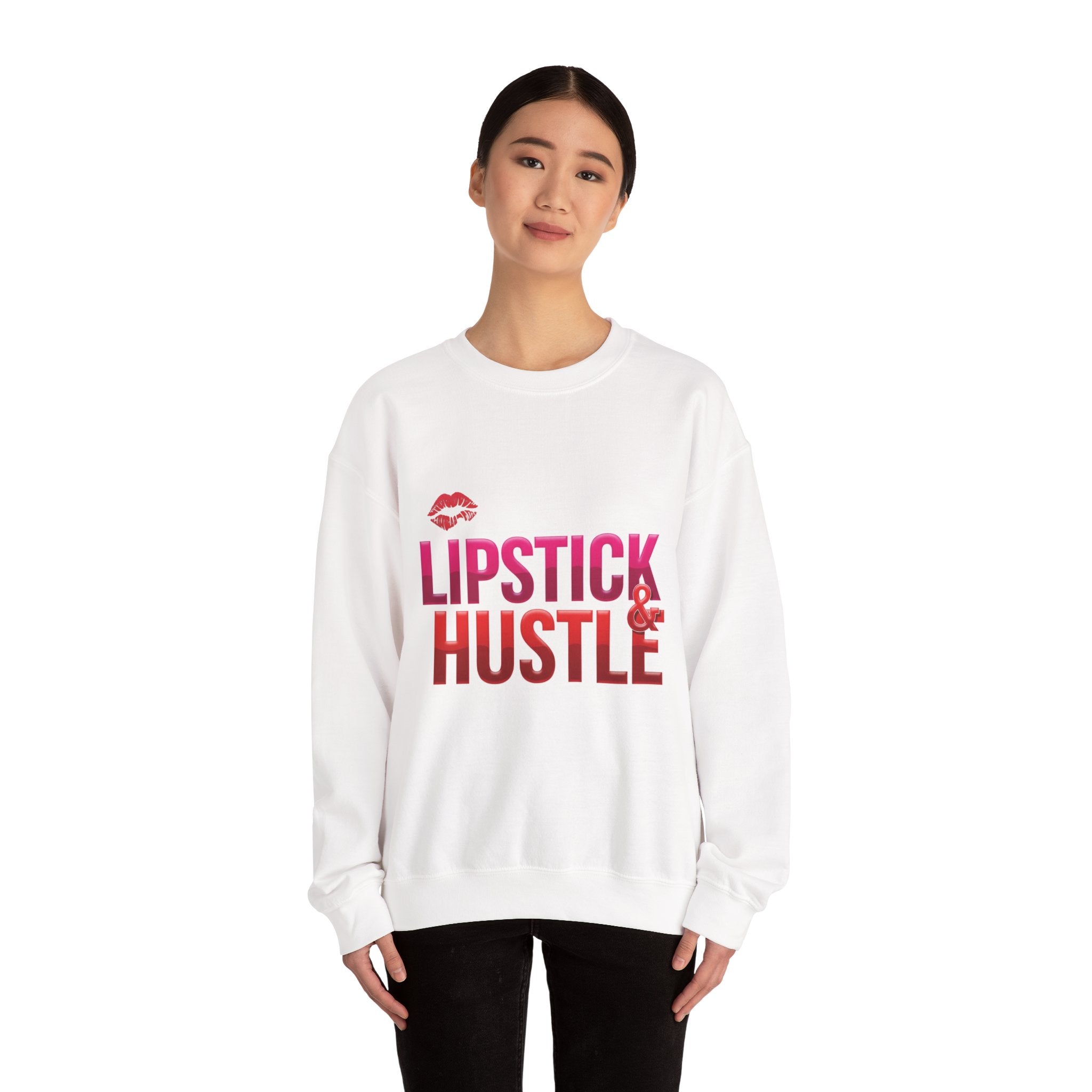 Lipstick & Hustle Crewneck Sweatshirt, Motivational Apparel, Fashion for Boss Babes, Gift for Her, Casual Chic Style