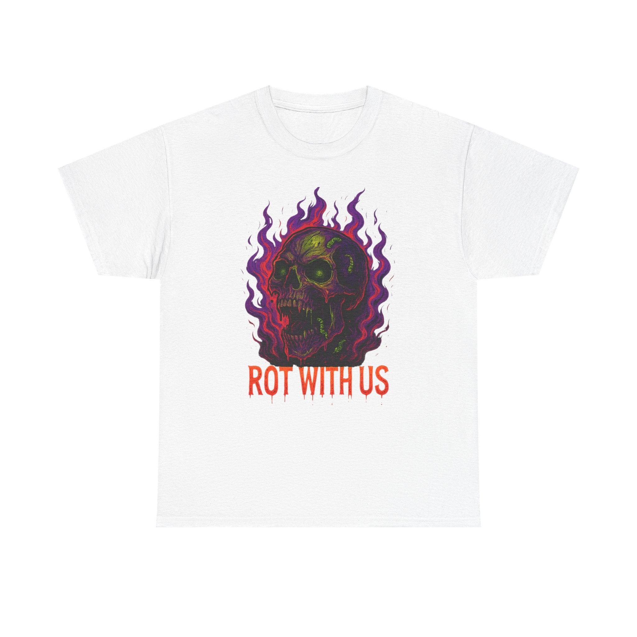 Gothic Unisex Heavy Cotton Tee - "Rot With Us" | Alternative Style, Halloween Shirt, Casual Graphic Tee, Gift for Him/Her