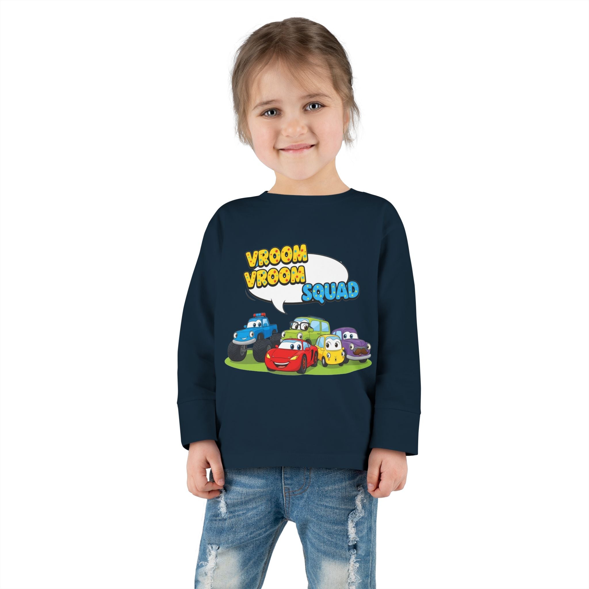 Toddler Long Sleeve Tee - Vroom Vroom Squad, Kids Car Shirt, Birthday Gift, Toddler Apparel, Fun Playwear, Car Enthusiast Clothing