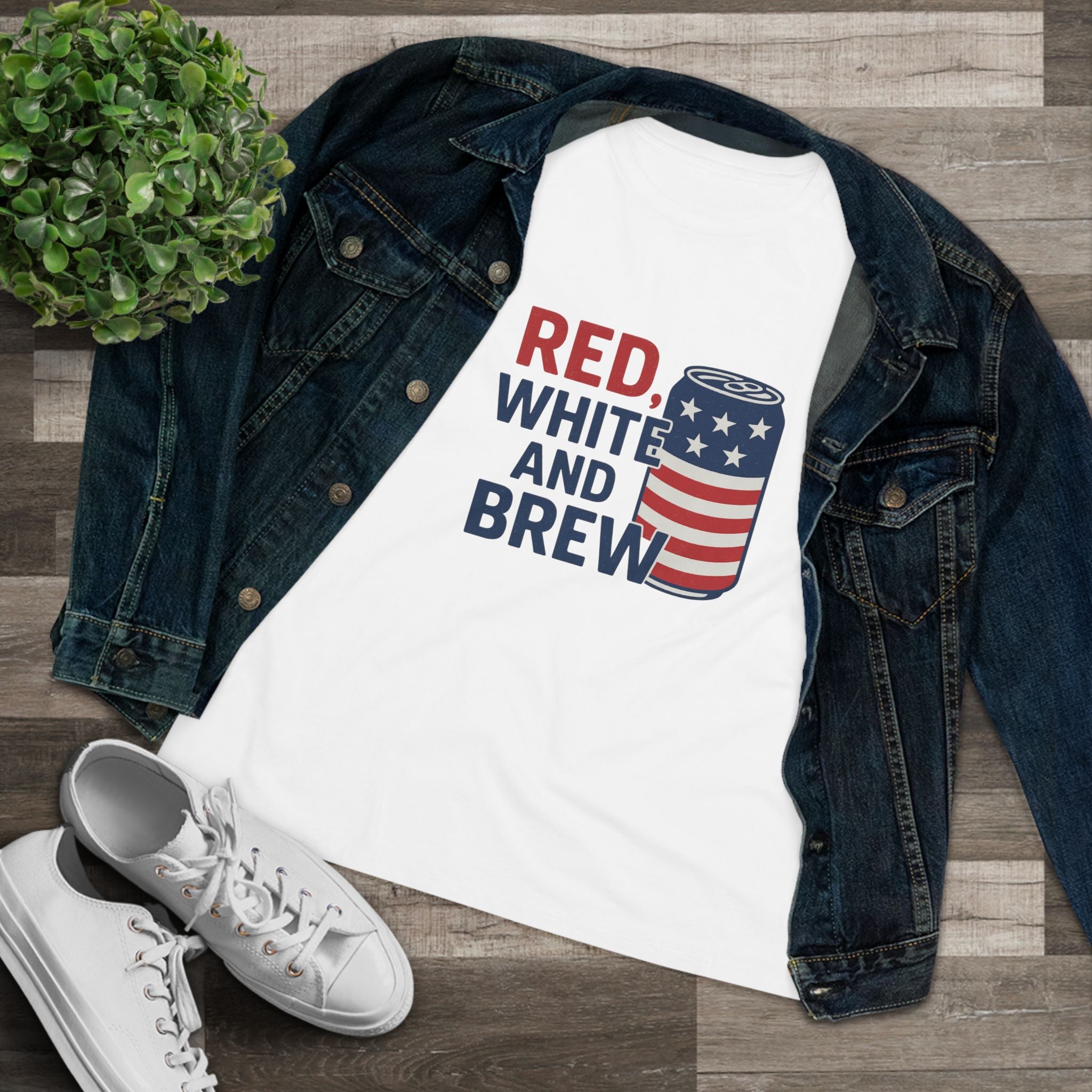 Patriotic Cotton Tee - Red, White and Brew, 4th of July Shirt, Funny Independence Day Tee, Summer Party Top, Casual Graphic Tee