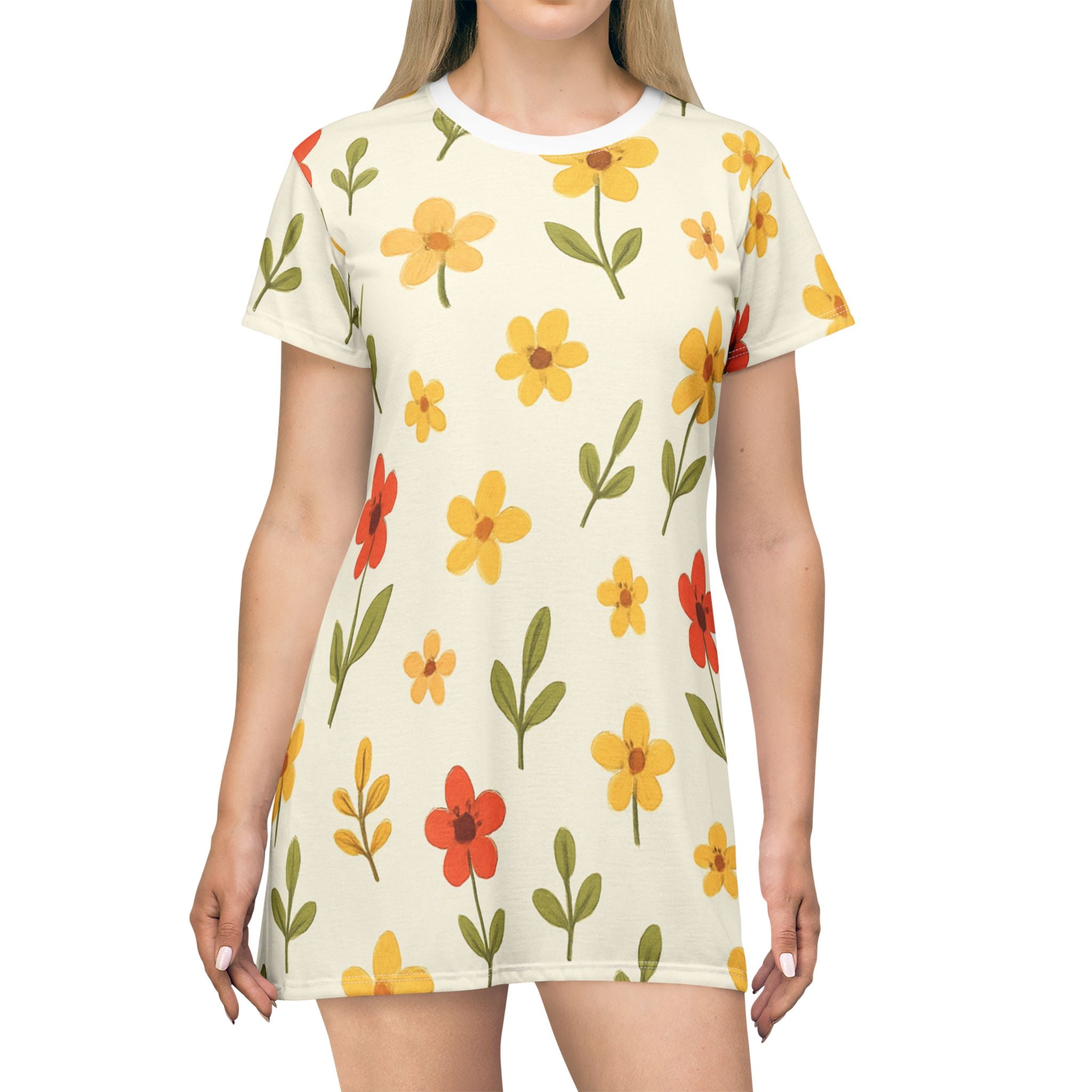 Floral T-Shirt Dress, Casual Summer Dress, Cute Everyday Wear, Gift for Her, Spring Style, Relaxed Fashion, Floral AOP Dress