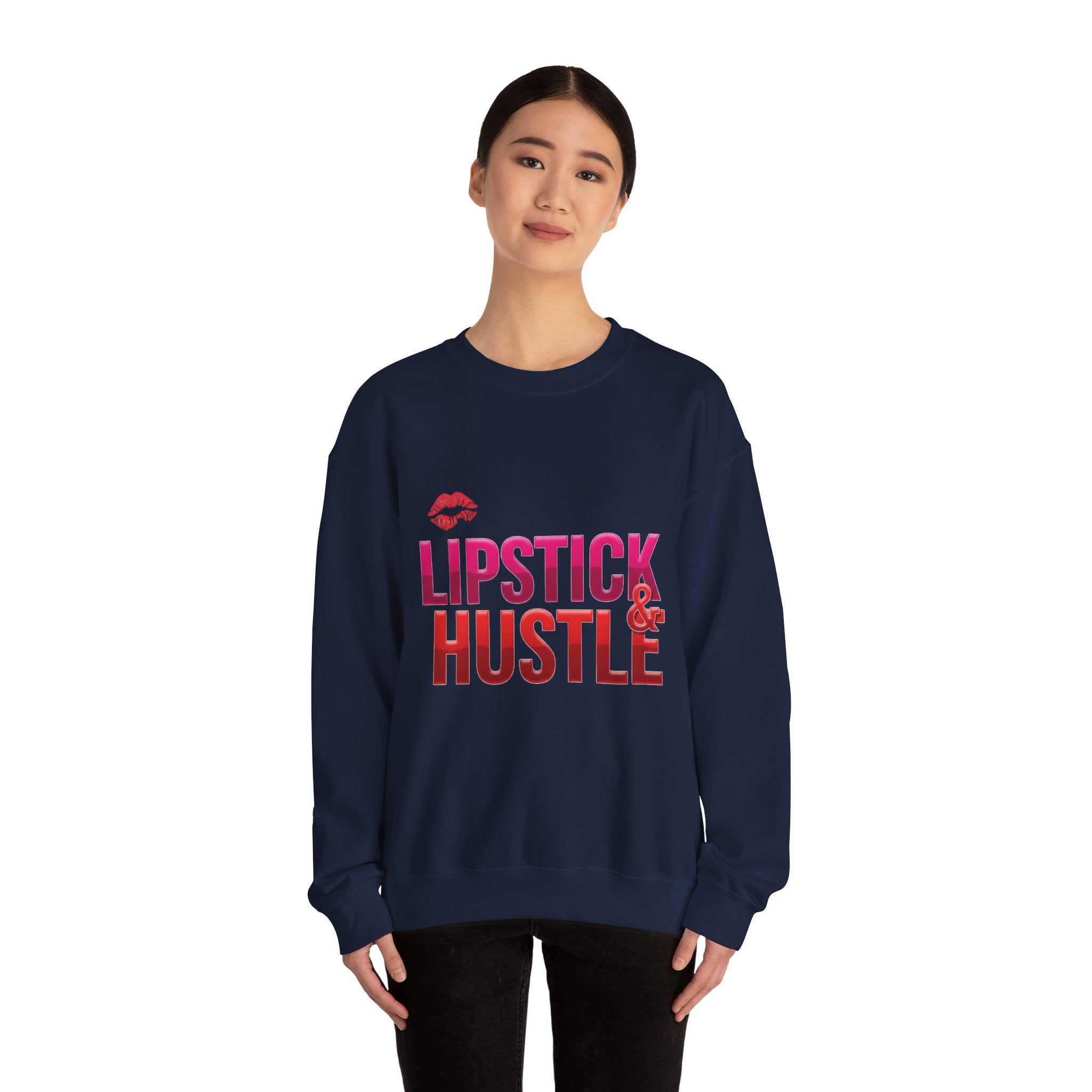 Lipstick & Hustle Crewneck Sweatshirt, Motivational Apparel, Fashion for Boss Babes, Gift for Her, Casual Chic Style