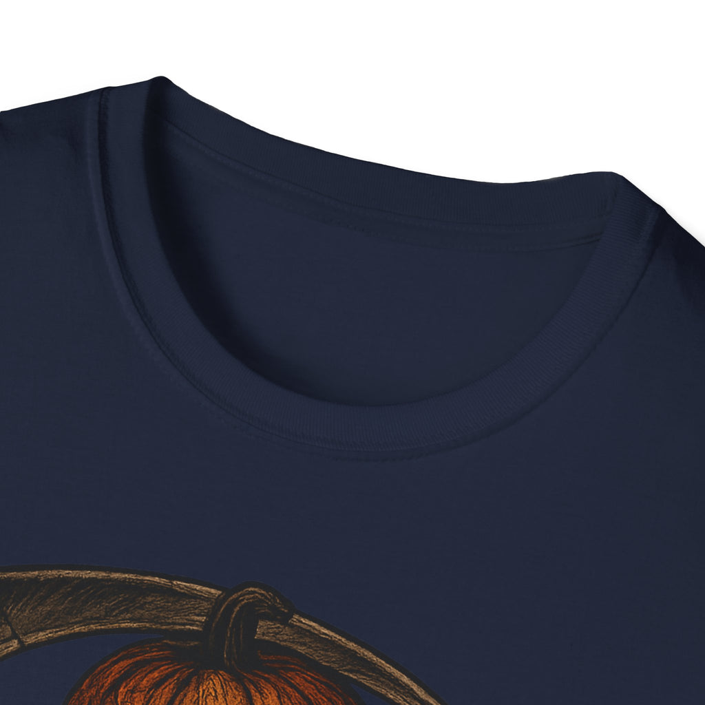 Spooky Pumpkin Grim Reaper T-Shirt, Halloween Shirt, Unisex Graphic Tee, Fall Fashion, Skull Shirt, Unique Gift Idea