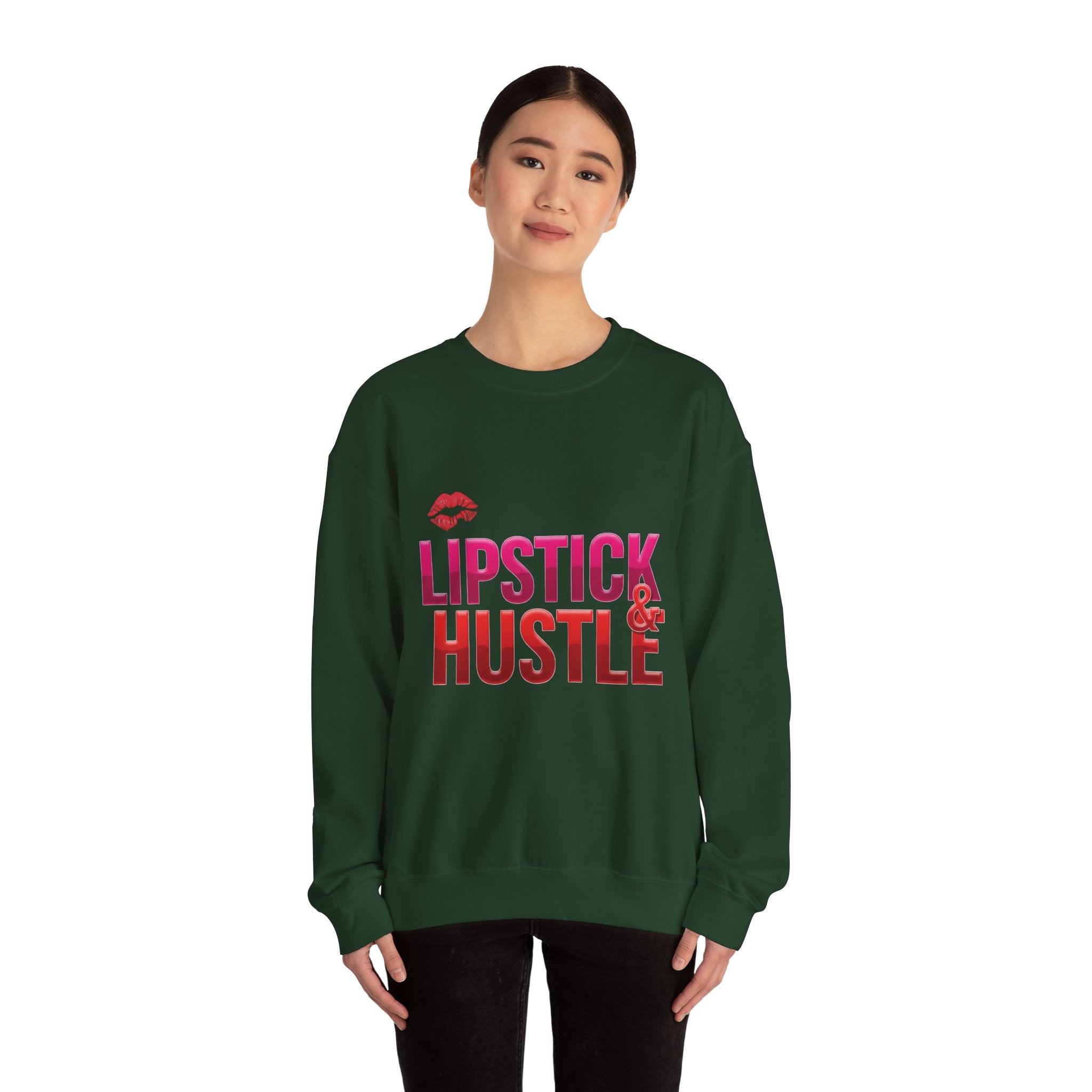 Lipstick & Hustle Crewneck Sweatshirt, Motivational Apparel, Fashion for Boss Babes, Gift for Her, Casual Chic Style