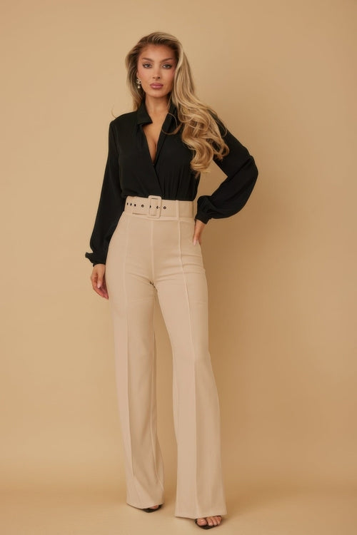 High Waist Pants With Buckle Belt