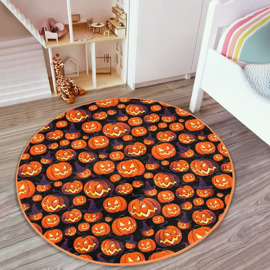 Halloween Pumpkin Pattern Kids Fall Decor Washable Rug | Homeezone
