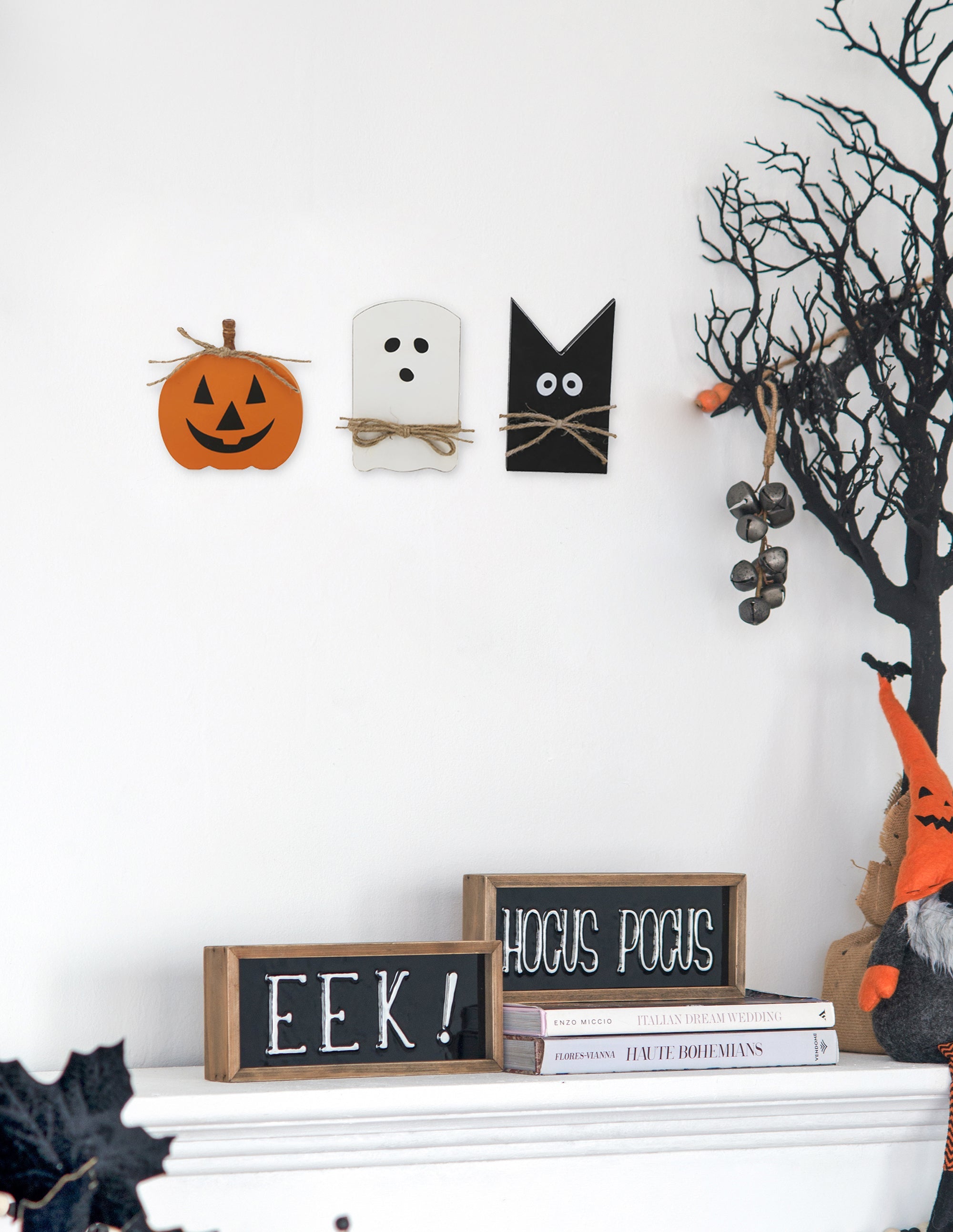 Set of 3 Halloween Holiday Table Decor, White: 4.8x8'  Black: 4.5x8'