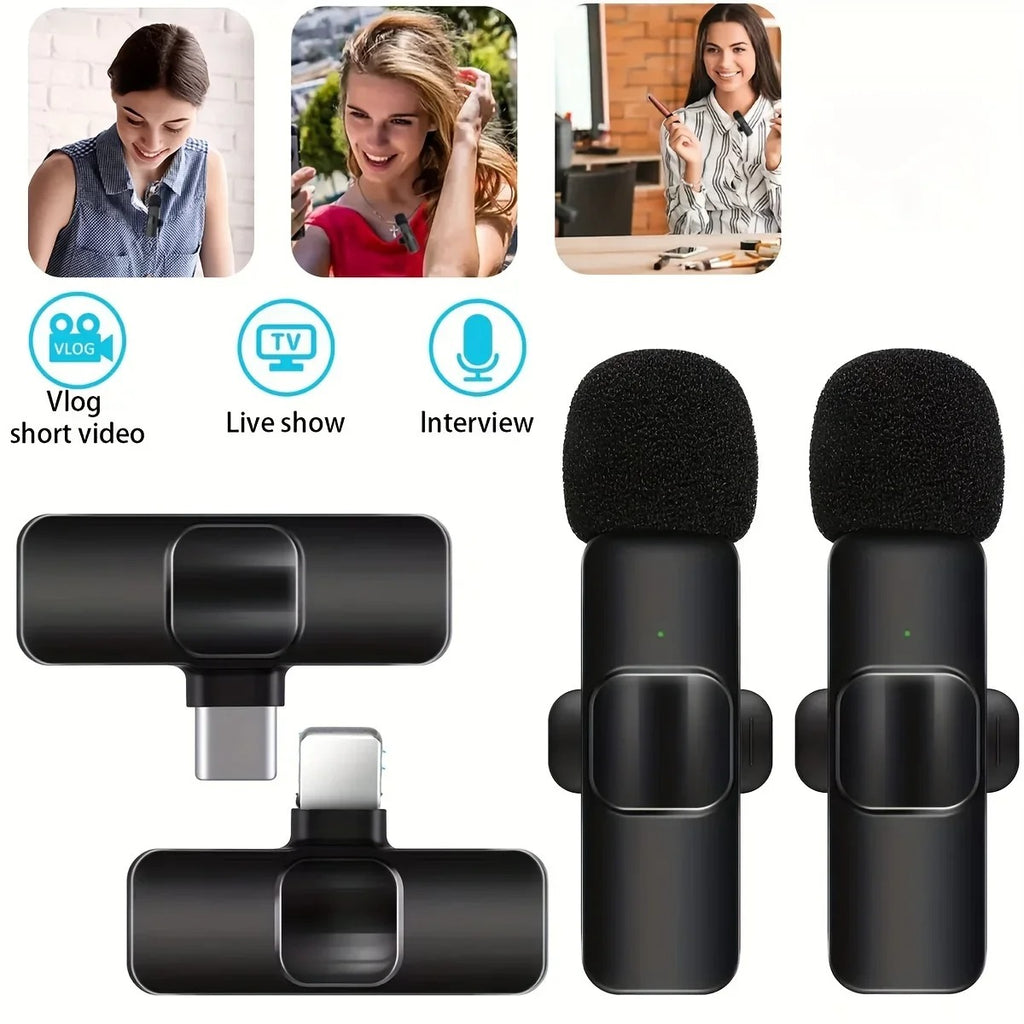 2 Wireless Microphone Video Recording Podcast Built-in Noise Reduction