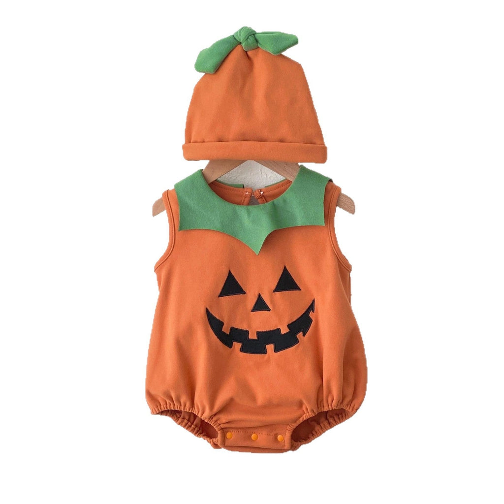 Autumn Arrival Baby Unisex Sleeveless Halloween Pumpkin Pattern